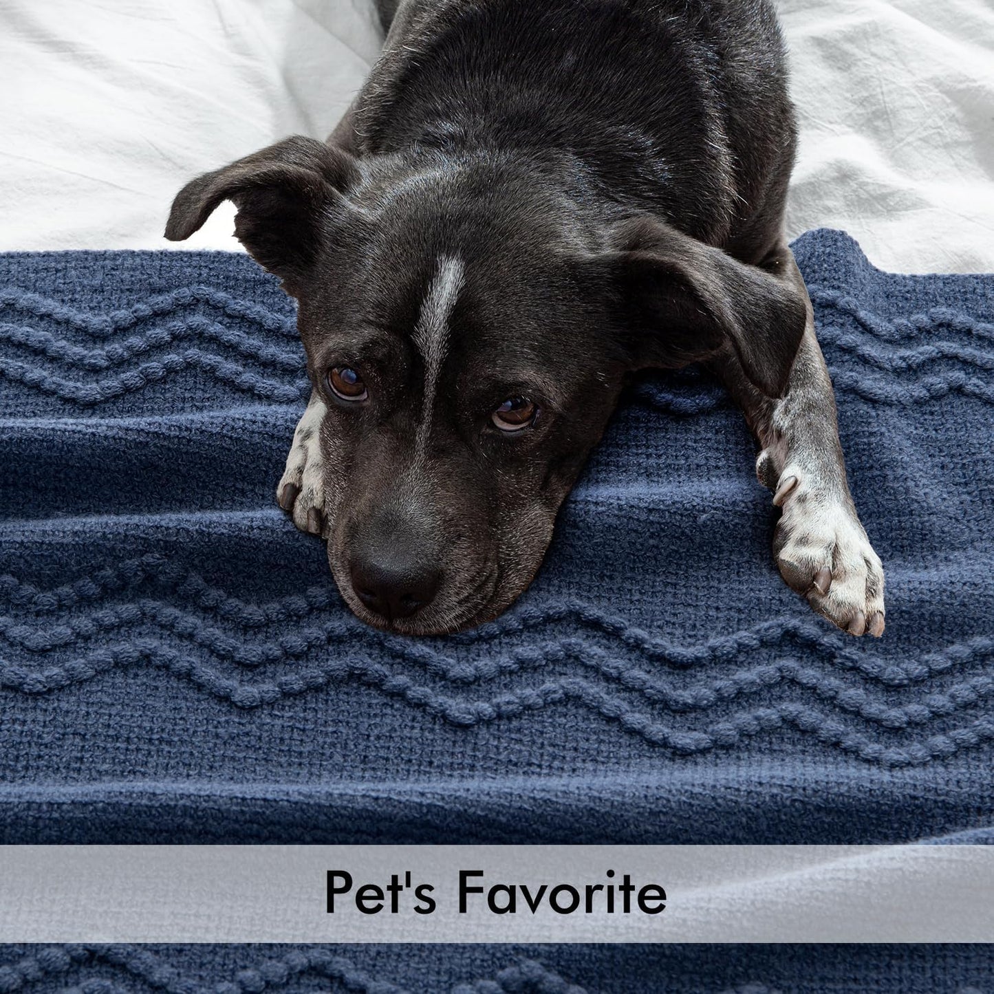 MIULEE Navy Blue Knitted Throw Blanket for Couch Textured Knit Blanket with Tassels Cozy Woven Boho Bed Blanket for Sofa Bed Chair Acrylic Wave Pattern 50"x60"