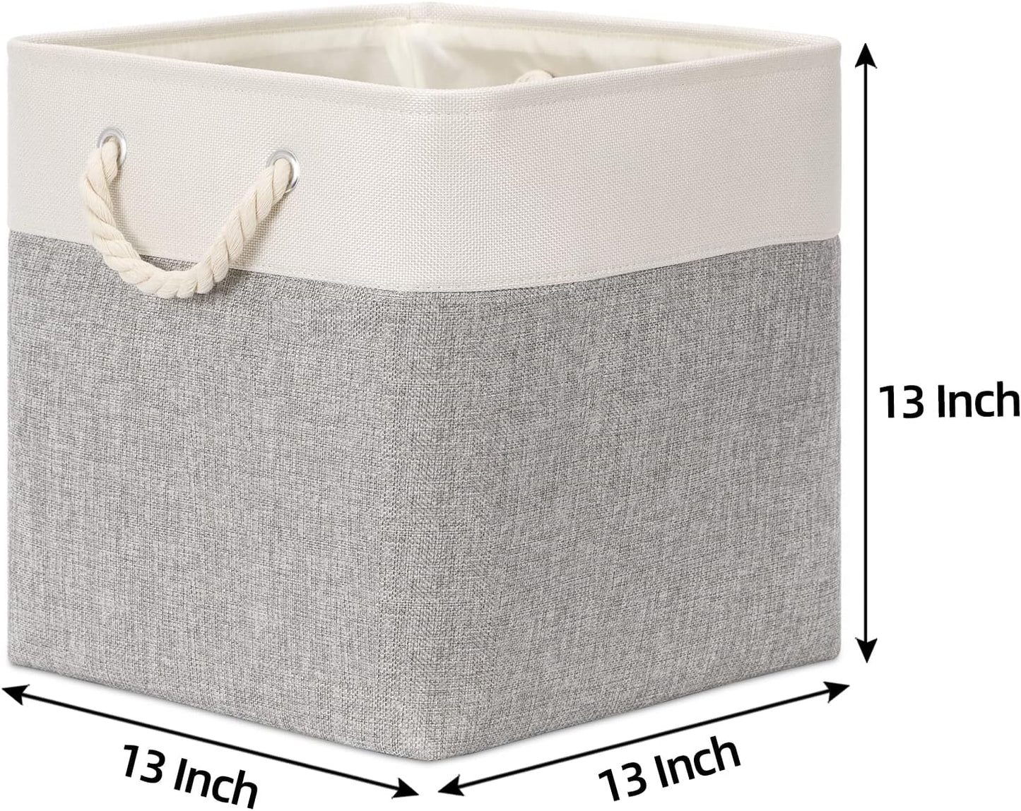 Bidtakay Fabric Basket Set - Large Square Organizer Bins, 13x13, Set of 3, White & Grey