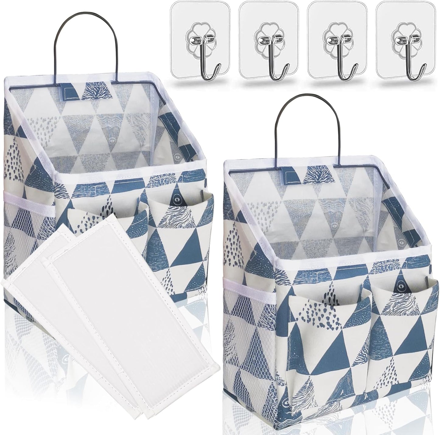 2pcs Small Wall Hanging Organizer Bag, Linen Fabric Door Hanging Storage Basket with Pockets, Waterproof Bin for Kitchen, Bedroom, Office, RV Camper (Triangle)