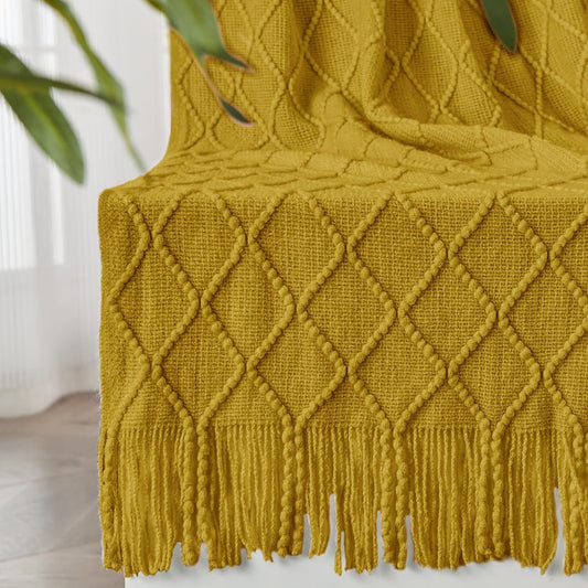 inhand Knitted Throw Blanket for Couch and Bed, Soft Living Room Home Decor Knitted Blanket with Tassel, Outdoor Lightweight Breathable Summer Blanket, Farmhouse Warm Woven Decorative, 50"x60"