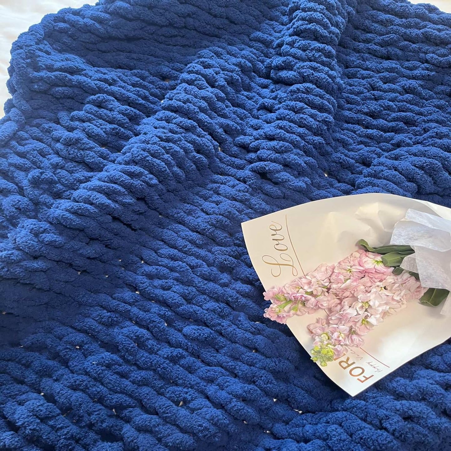 Chunky Knit Blanket Throw 48"x71", Chenille Throw Blankets, Handmade Warm & Cozy Blanket Couch Bed Home Decor, Soft Breathable Fleece Banket, Christmas for Couch Bed Sofa Best Gift (Navy Blue)