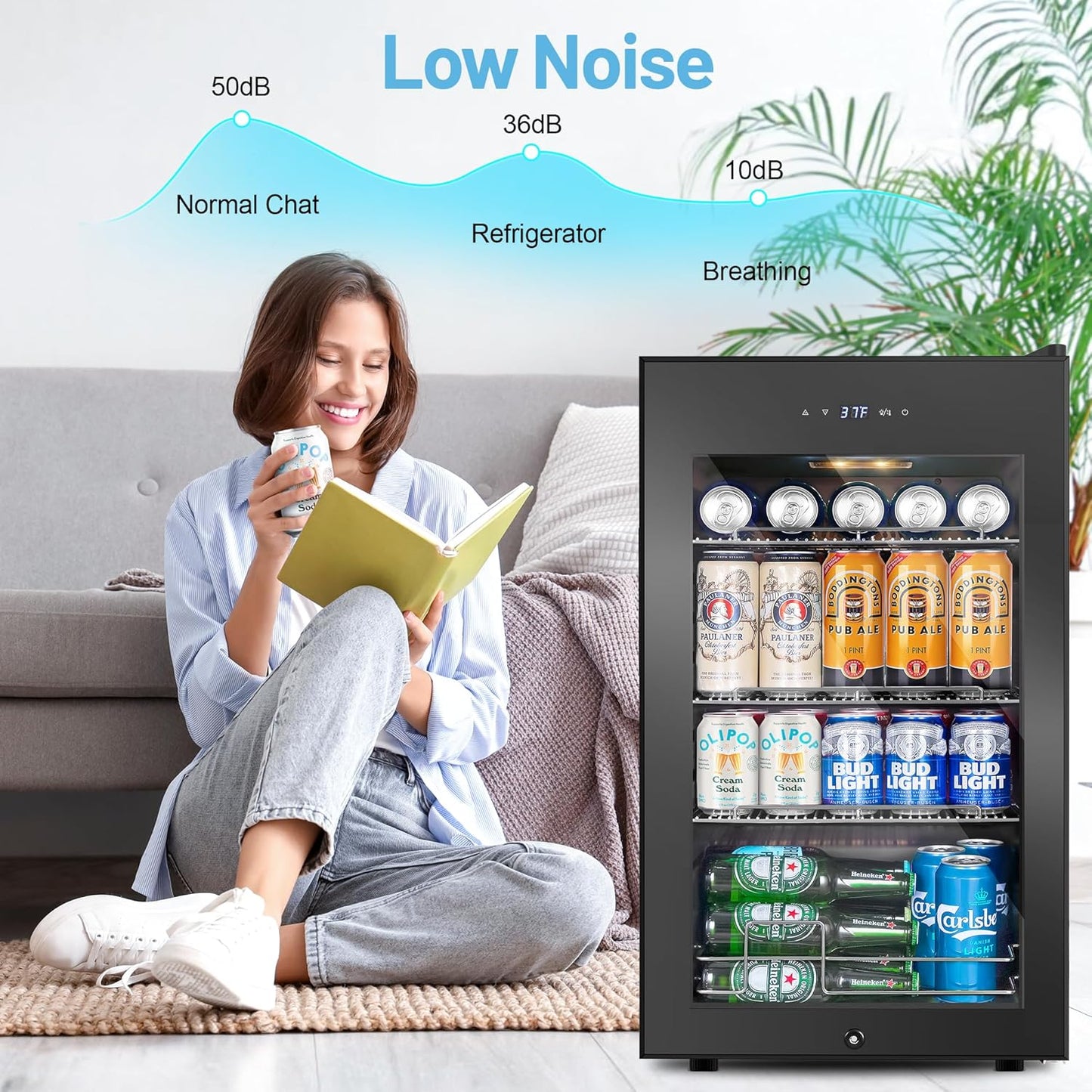 Beverage Refrigerator Cooler, 17 Inch 120 Cans Freestanding Mini Fridge with Glass Door, Adjustable Shelves and LED Light, Small Drink Fridge Counter-top Beer Fridge for Bedroom Office Bar