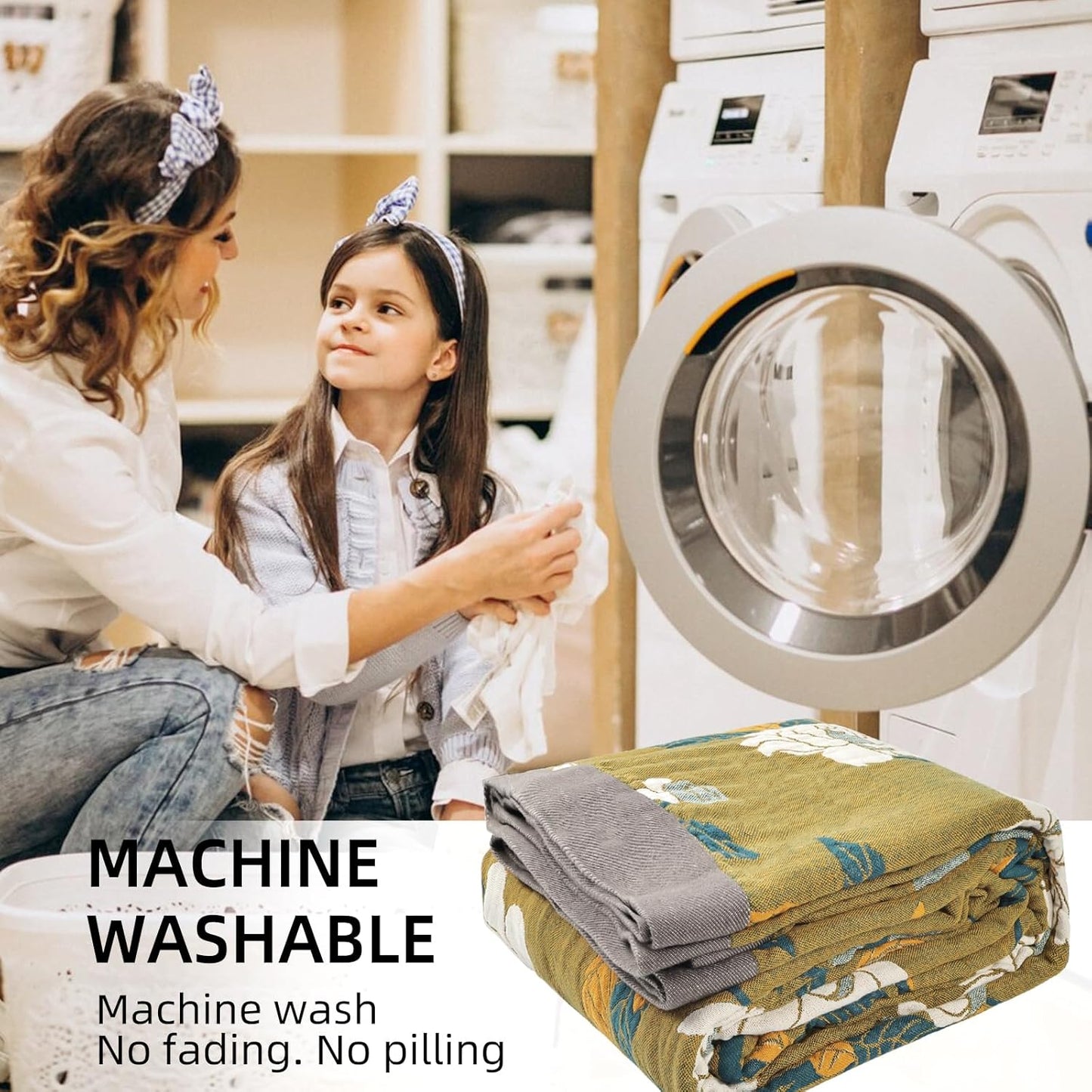 Boho Throw Blanket for Bed - 100% Pure Cotton Ultra Soft Rustic Quilt - Farmhouse Decor Bed Blankets, All Season Rustic Throw for Sofa Couch Chair(60"×80", Flower Branch)