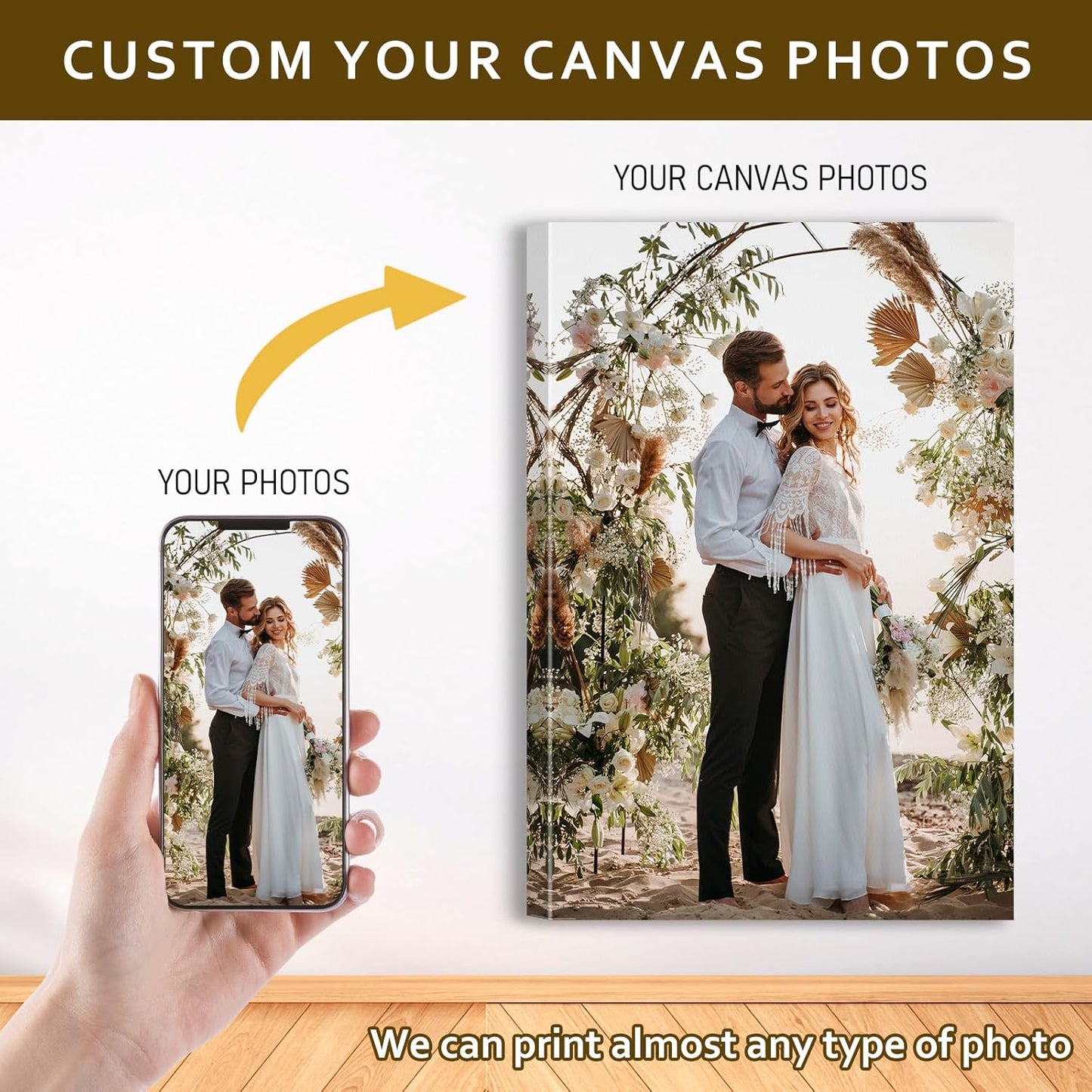 Custom Canvas Prints with Your Photos - Personalized Pictures Print, Customized Photo Gifts, Wall Art Poster Canvas Printing for Wedding, Family, Baby, Pets, Home Office Decor, Wrapped Frame 16x24