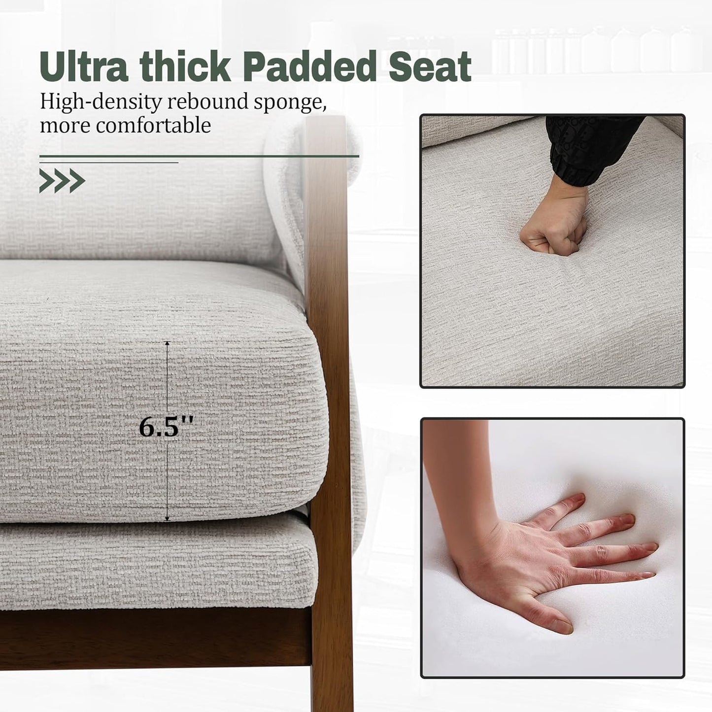 Modern Accent Chairs Set of 2 for Living Room Mid Century Arm Chairs Upholstered Bedroom Chairs Comfy Lounge Chairs with Solid Wood Frame, White