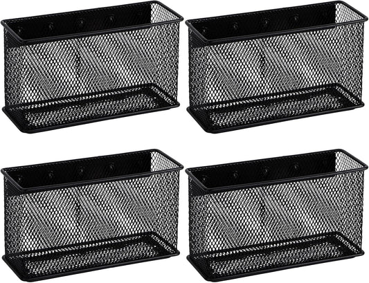 Wire Mesh Storage Baskets Organizer Black Magnetic Basket with 5 Strong Magnets, Magnetic Organizer Holder for Refrigerator Locker Whiteboard Office,Home 6.29'' × 2.28'' × 3.54''，4 Pack