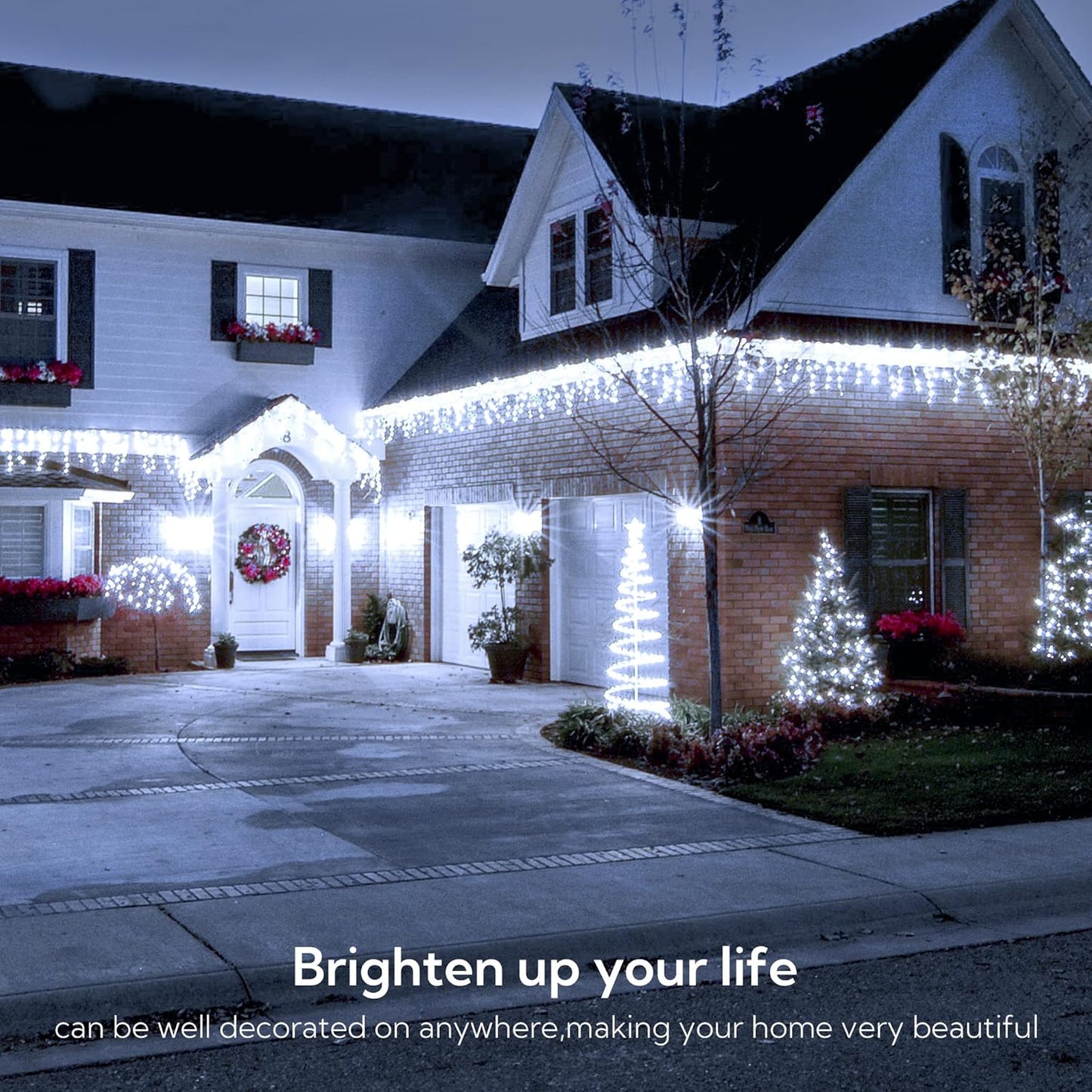 Hopolon 33FT 360L LED Christmas Icicle Lights Outdoor Waterproof,8 Modes Plug in Curtain String Lights with 60 Drops,Christmas Lights for Wedding,Party,Bedroom,Home,Garden,Wall Decorations(White)