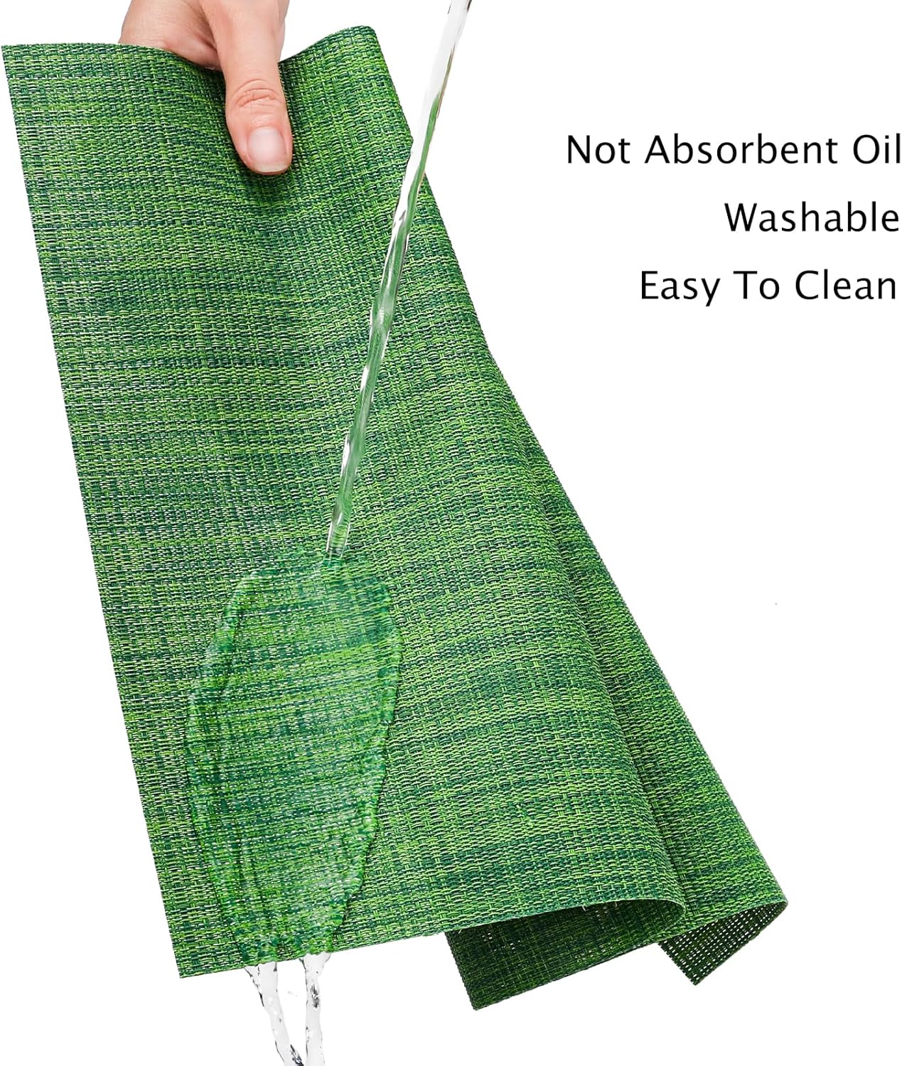 Myir JUN Placemats Set of 6, Vinyl Woven Placemats Place Mats Indoor Washable Table Mats Non-Slip Place mats for Dining Table (Dark Green, Set of 6)