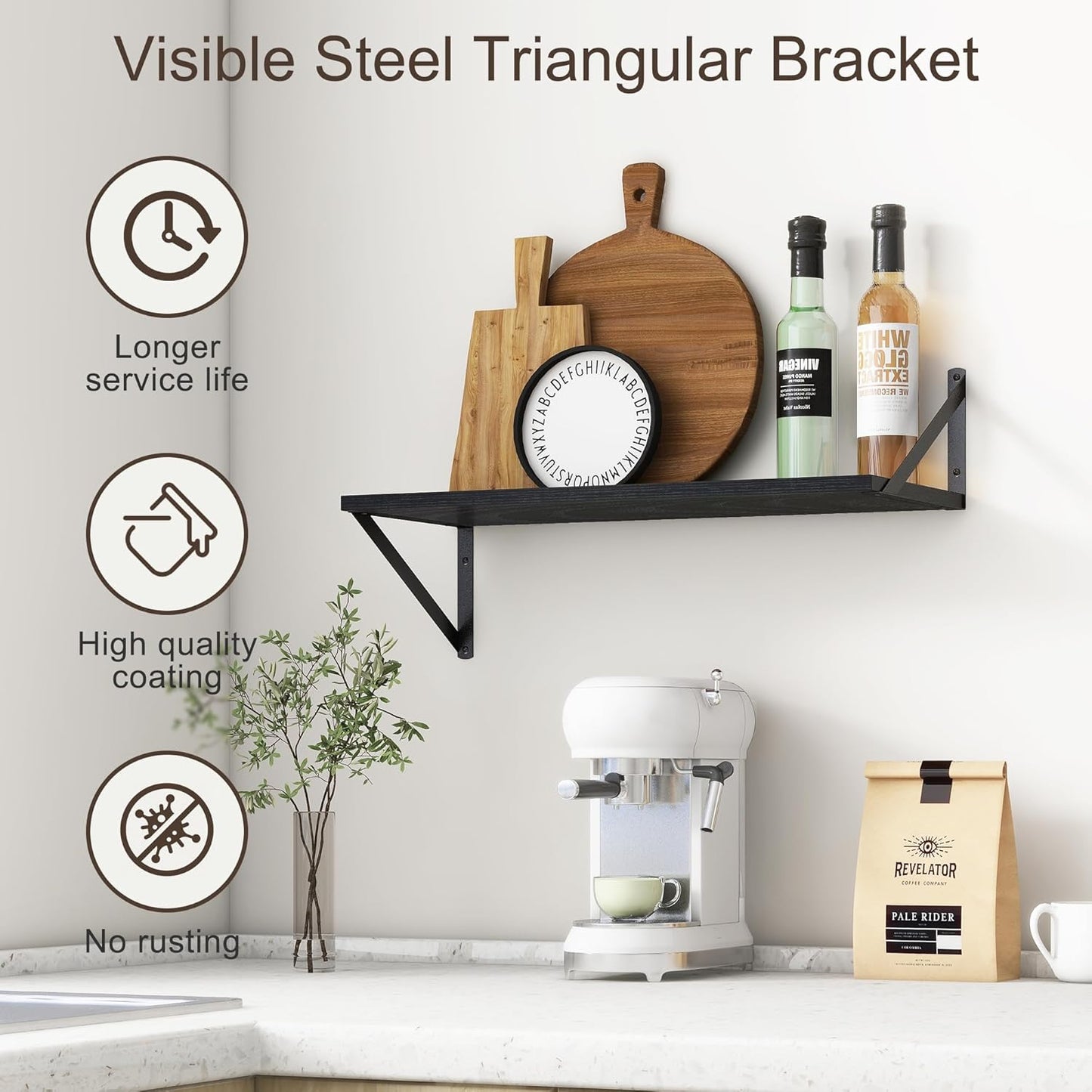 Deep Black Floating Shelves for Wall, 24"W x 10"D Wall Shelves Set of 2, 10 Inch Deep Floating Shelf with Brackets, Wide Display & Storage Shelves for Books, Living Room, Kitchen, Bathroom