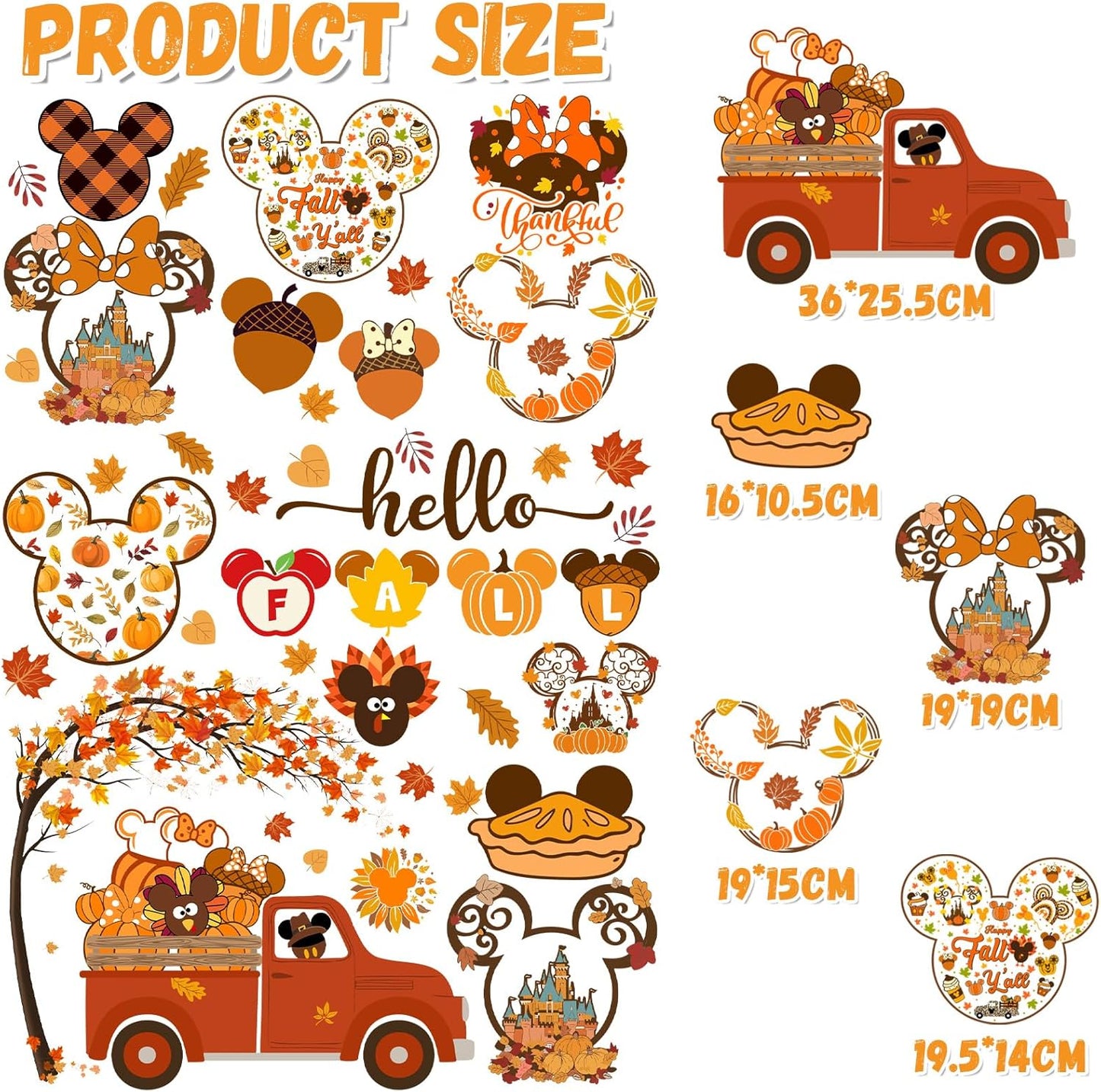 Mouse Themed Fall Window Clings - 9 Sheets Removable Thanksgiving Stickers for Glass Windows, Autumn Decorations