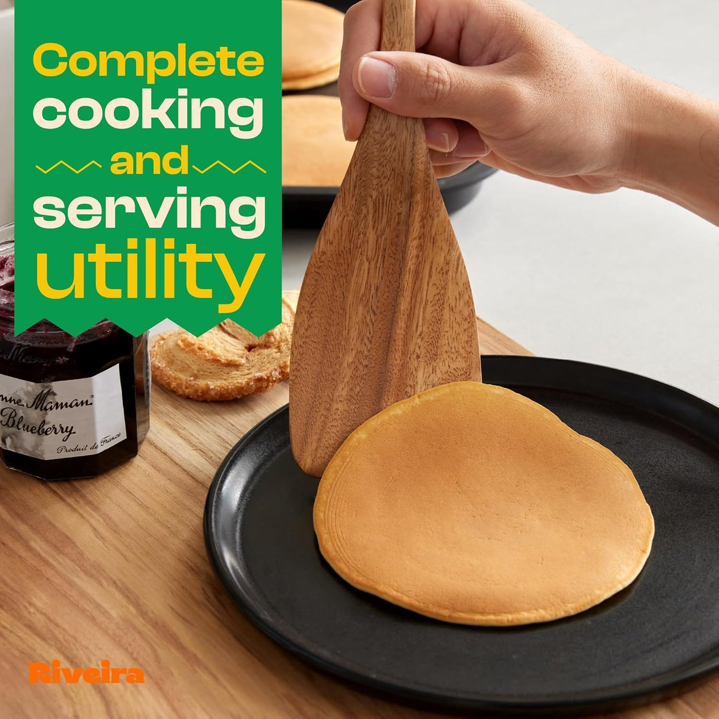 Riveira's 6-Piece Kitchen Essentials - Wooden Spoons for Cooking and Comprehensive Cooking Utensils Set