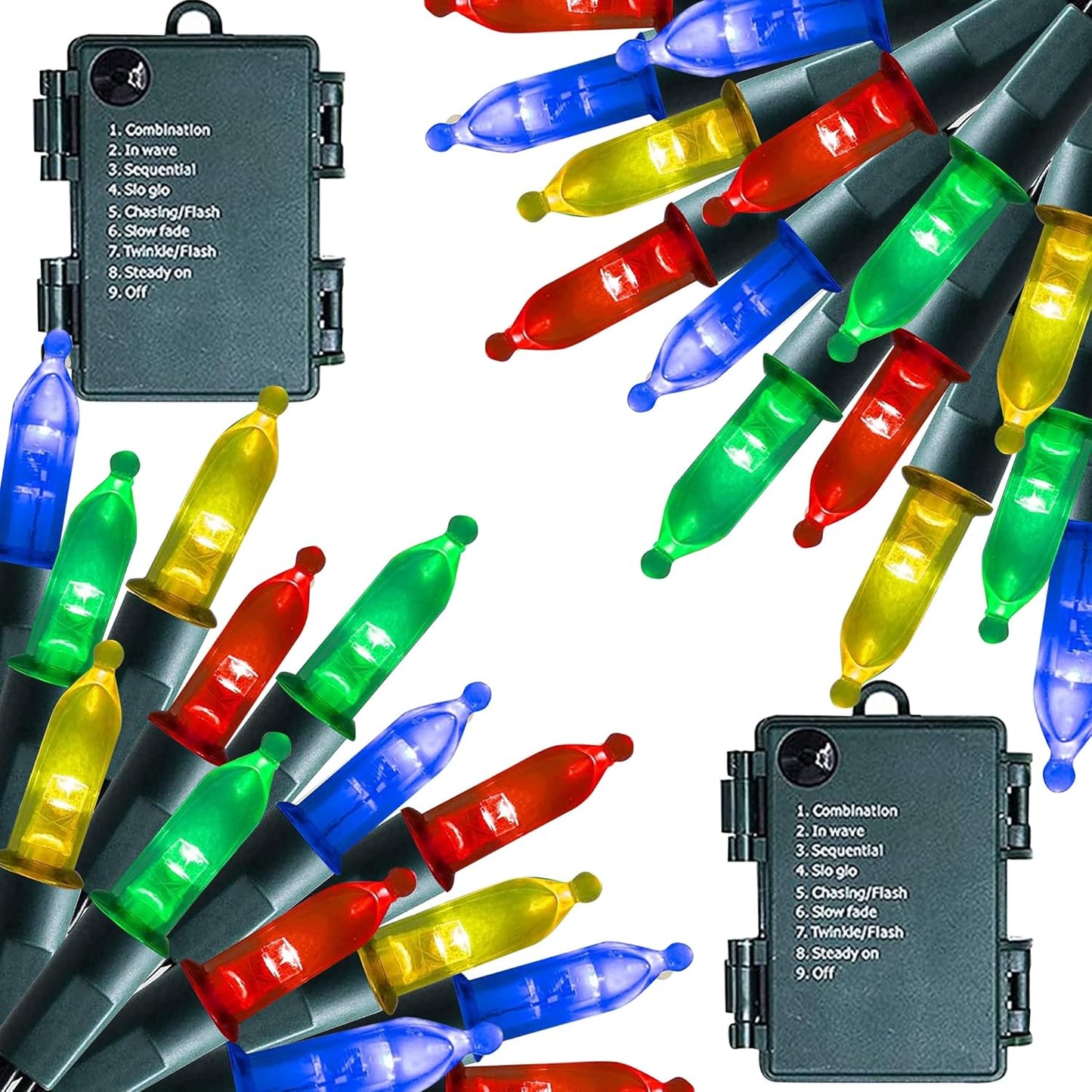 Dazzle Bright Battery Operated Christmas Lights, 2 Pack Total 32Feet 100LED Clear Mini String Lights Waterproof with 8 Modes for Xmas Indoor Outdoor Yard Holiday Wedding Decorations (Multi Color)