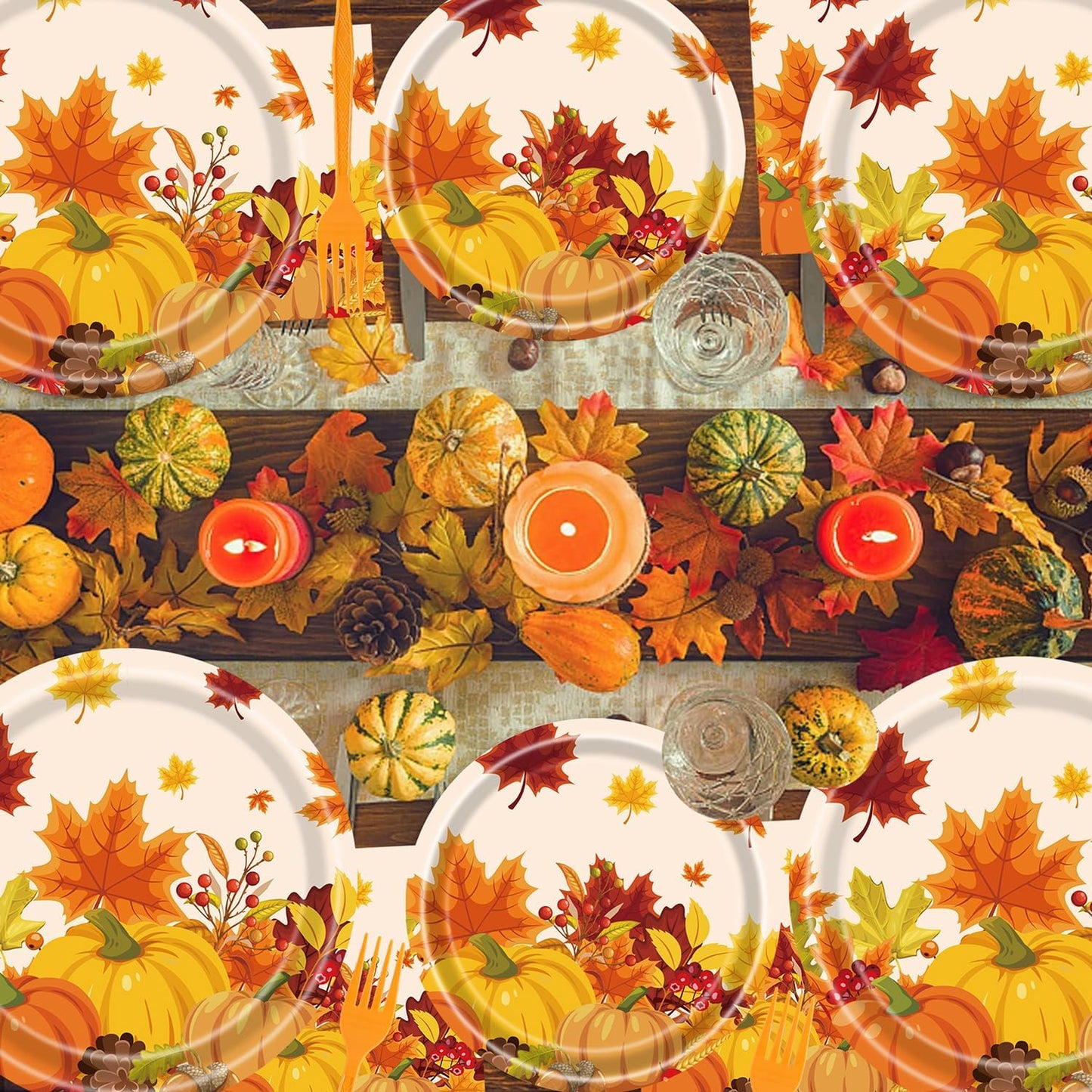 Fall Party Supplies - 96 Pcs Thanksgiving Paper Plates and Napkins, Forks, Pumpkin Autumn Disposable Tableware Set for Harvest Party Decorations