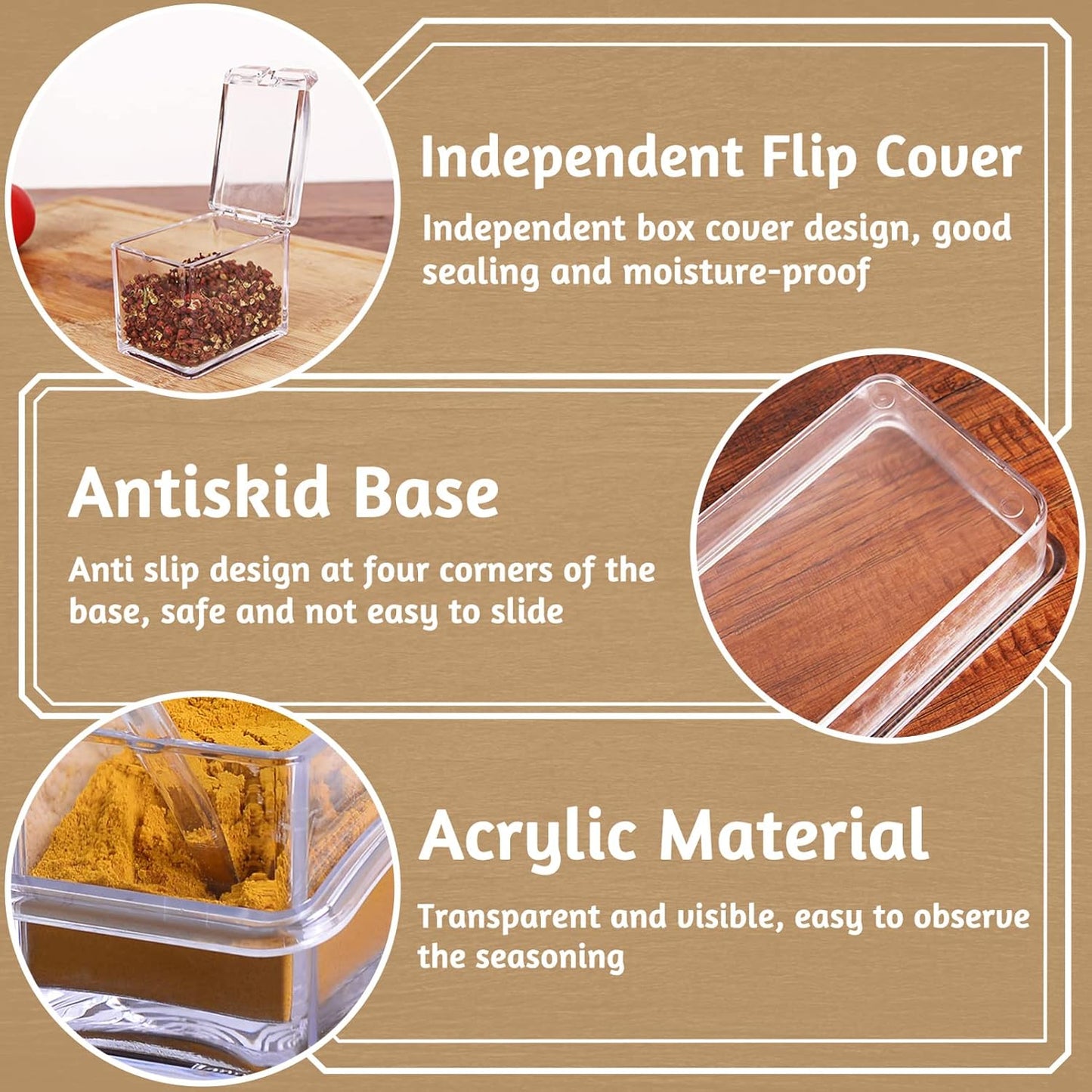 Clear Spice Containers, 4 Pieces Condiment Container with Lids for Salt Sugar, Acrylic Spice Rack Spice Container with Spoon