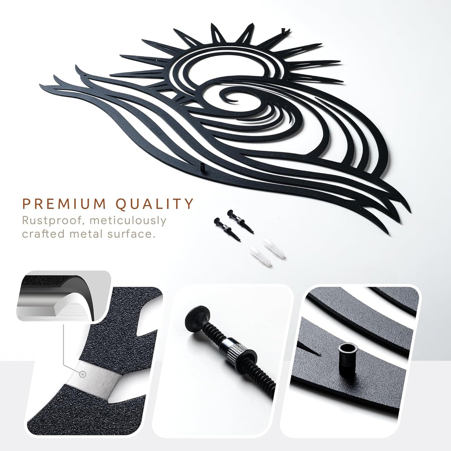 Wita Home Ocean Wave Metal Wall Art, Sun Beach Decor, Coastal Large Wall Sculpture for Home, Indoor/Outdoor Use, Nautical Wall Hanging, Eye-Catching Addition to Living Room (Black, 18 x 11 inches)