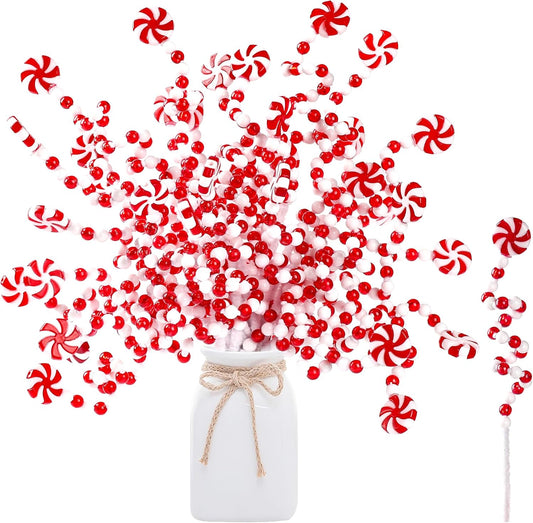 Sggvecsy 36 Pcs Christmas Curly Pick Red White Christmas Picks Christmas Tree Pick Candy Cane Christmas Decorations Christmas Tree Candy Shape Ornaments for Home Vase Wreath DIY Craft Xmas Tree Topper