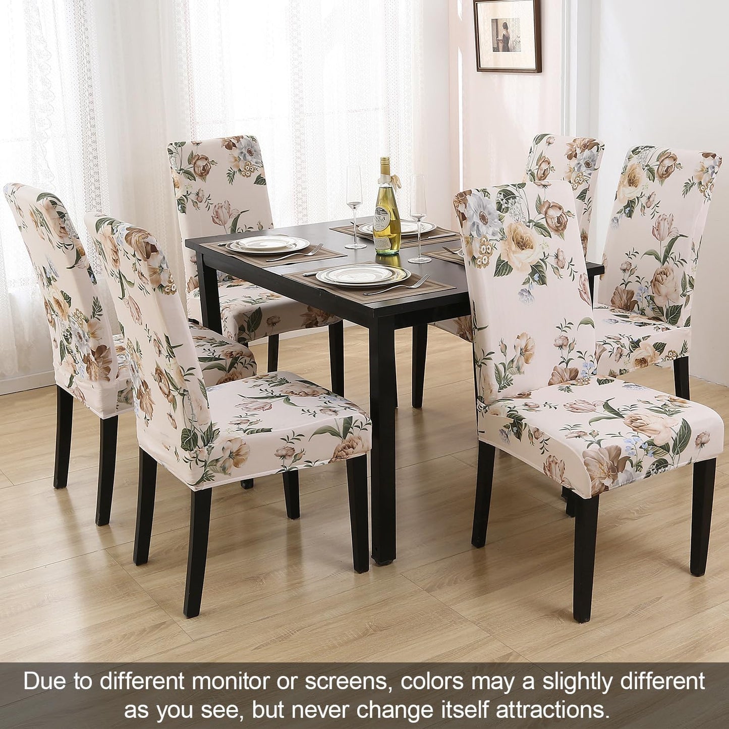 JQinHome Pattern Chair Covers for Dining Room Set of 4, High Stretch Removable Washable Parsons Chair Slipcover for Home Party Hotel Wedding Ceremony (Peony Flower,4PCS)