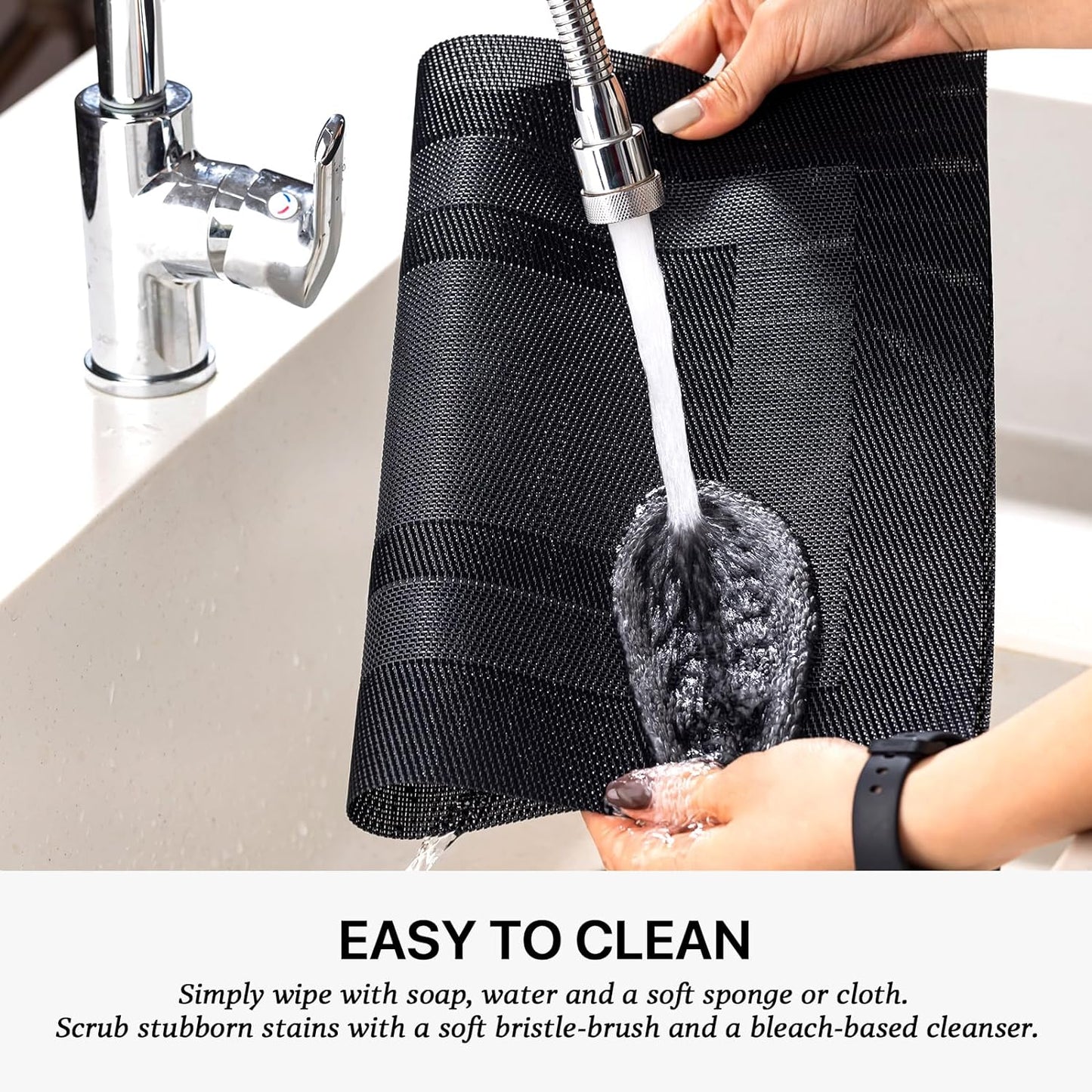 LEXMORE Placemats Set of 4 Vinyl/Plastic Woven Place Mats for Kitchen Table Indoor/Outdoor Washable Placemat Wipeable Dining Table Mats(G-Black Cube)