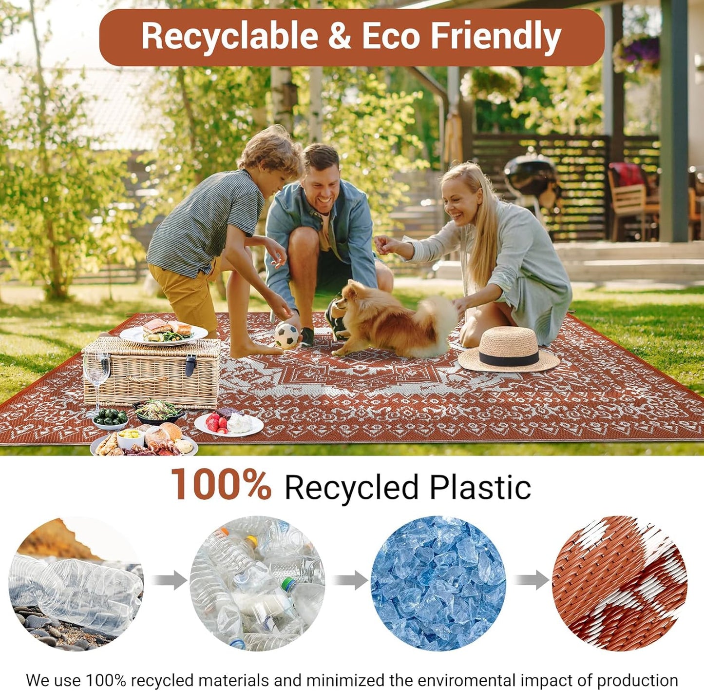 GAOMON Outdoor Plastic Straw Rug 9x12 Waterproof Reversible Patio Rug, Large UV-Resistant Portable RV Camping Mats, Indoor Outdoor Rugs for Outside Deck Front Porch Garden RV, Red & White