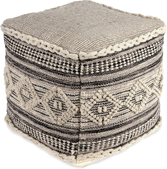 REDEARTH · Tufted Pouf Ottoman with Filler Textured Storage Cube Bean Bag Pouffe Footrest for Living Room, Bedroom, Nursery, Kidsroom; 100% Cotton (17.5"X17.5"X17.5", Diamond Virgule)