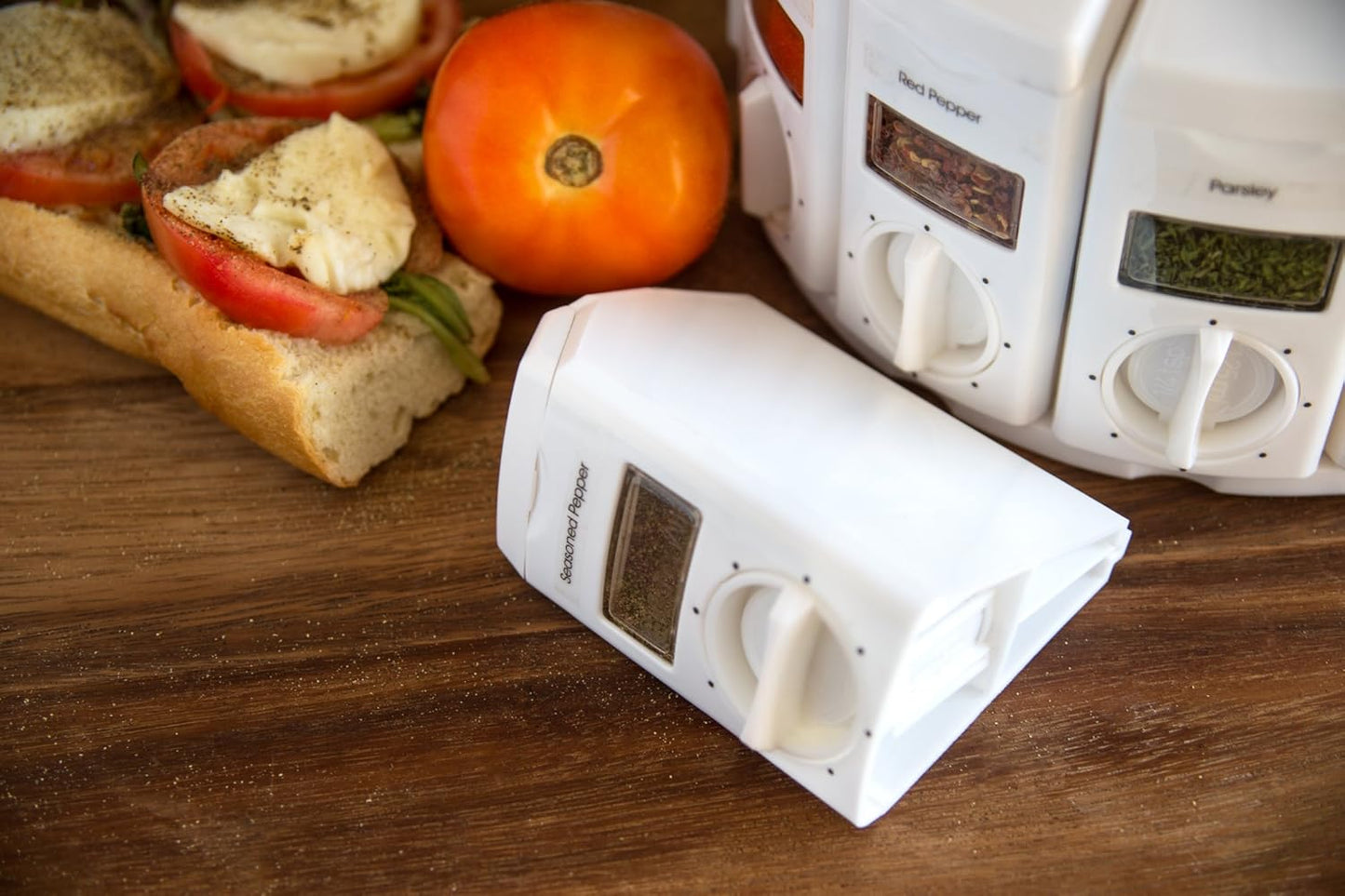 KitchenArt Spice Rack, Select-A-Spice Auto-Measure Rotating Spice Rack, White, 12 Compartments