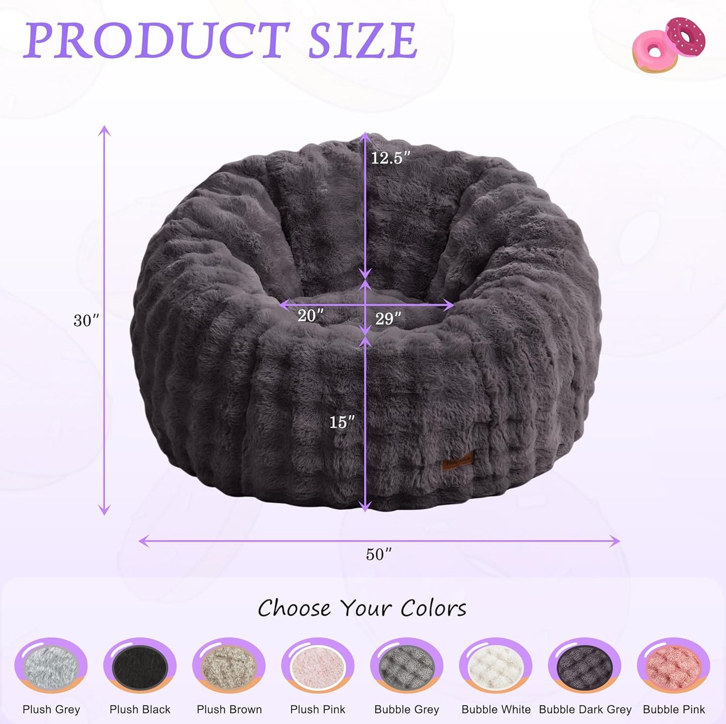 Hobestluk Bean Bag Chair Oversized Bean Bag Chair for Adults Donut-Shaped Large Bean Bag with Spacious Design for Living Room Bedroom or Reading Nook (Bubble Dark Grey)