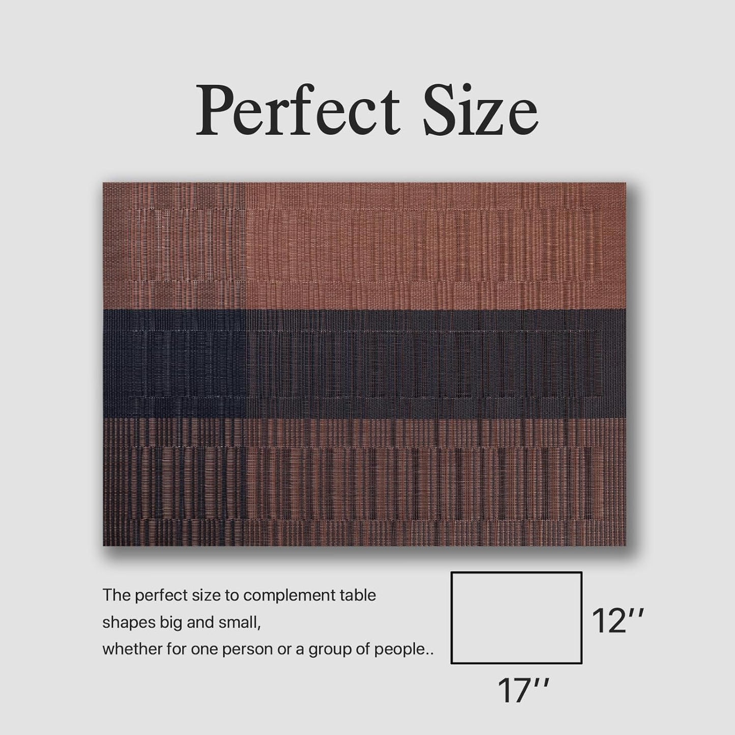 Placemats Set of 6 - Easy Clean Woven Vinyl Placemats for Dining Table, Indoor/Outdoor Place Mats, Washable PVC Table Mats （Ombre Brown Black）