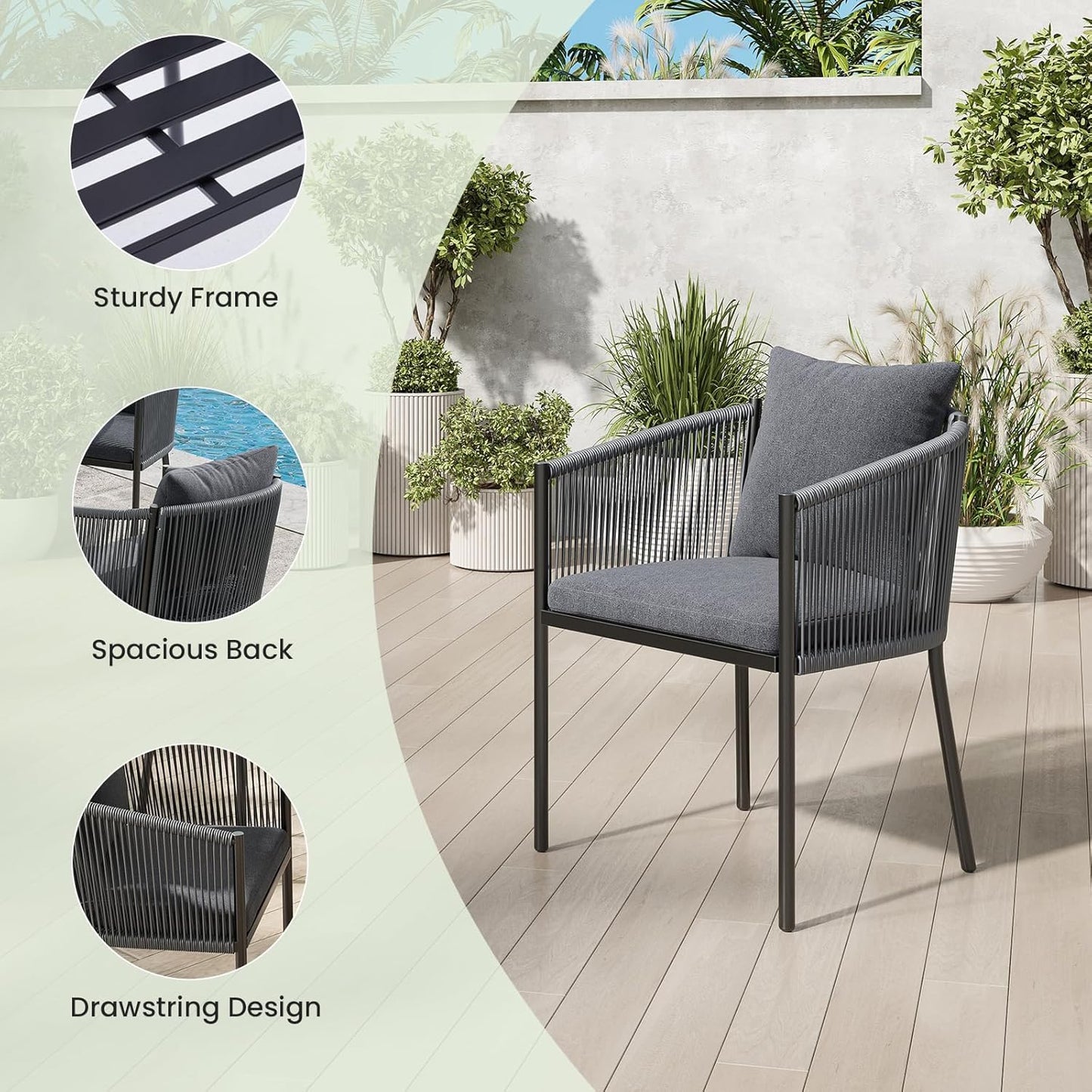 Soohow 6 Pieces Outdoor Chairs, Patio Dining Chairs, Rattan Wicker Chair Set with Cushions for Garden, Deck, Backyard(Grey)