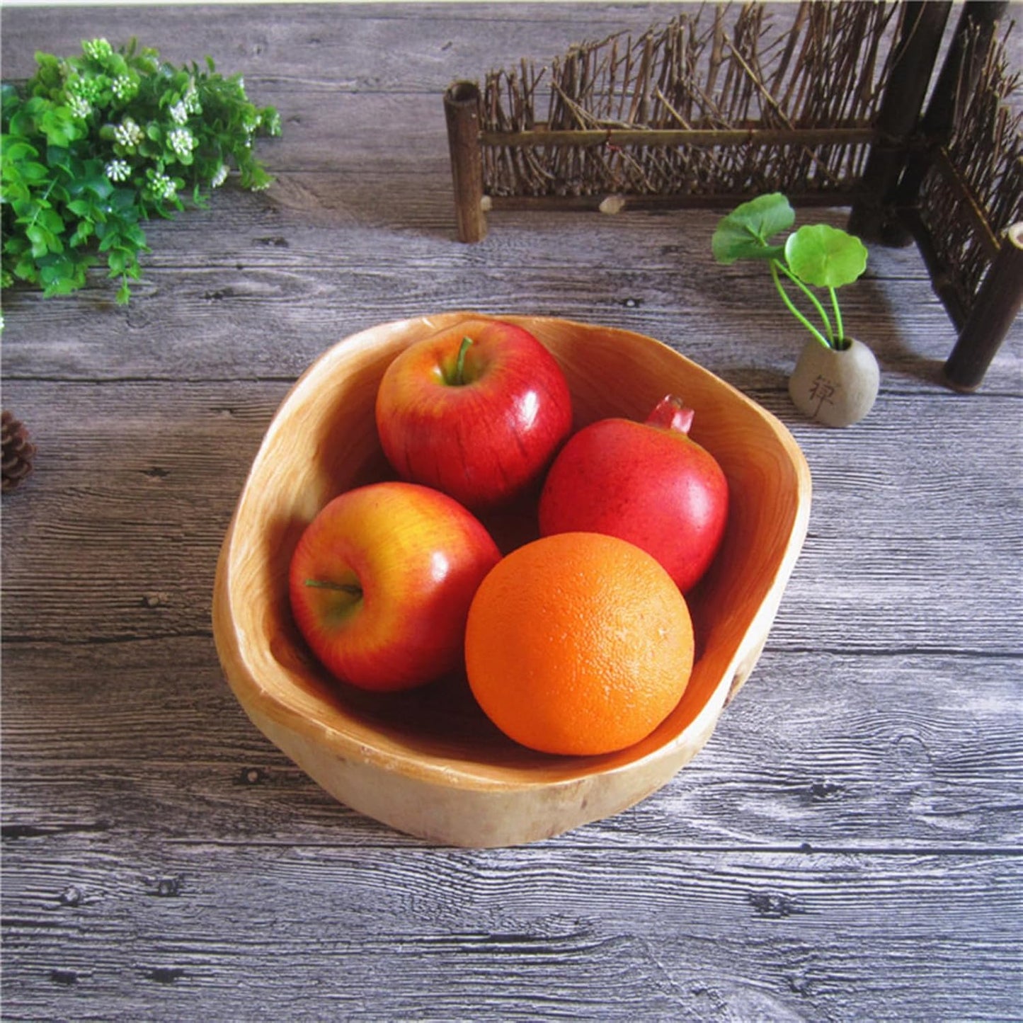 Wooden Bowl Decorative Natural Wood Fruit Bowl, Irregular Creative Wood Bowls, Rustic Hand Carved Candy Snack Keys Serving Bowls for Home Decor (Above 16" Diameter)