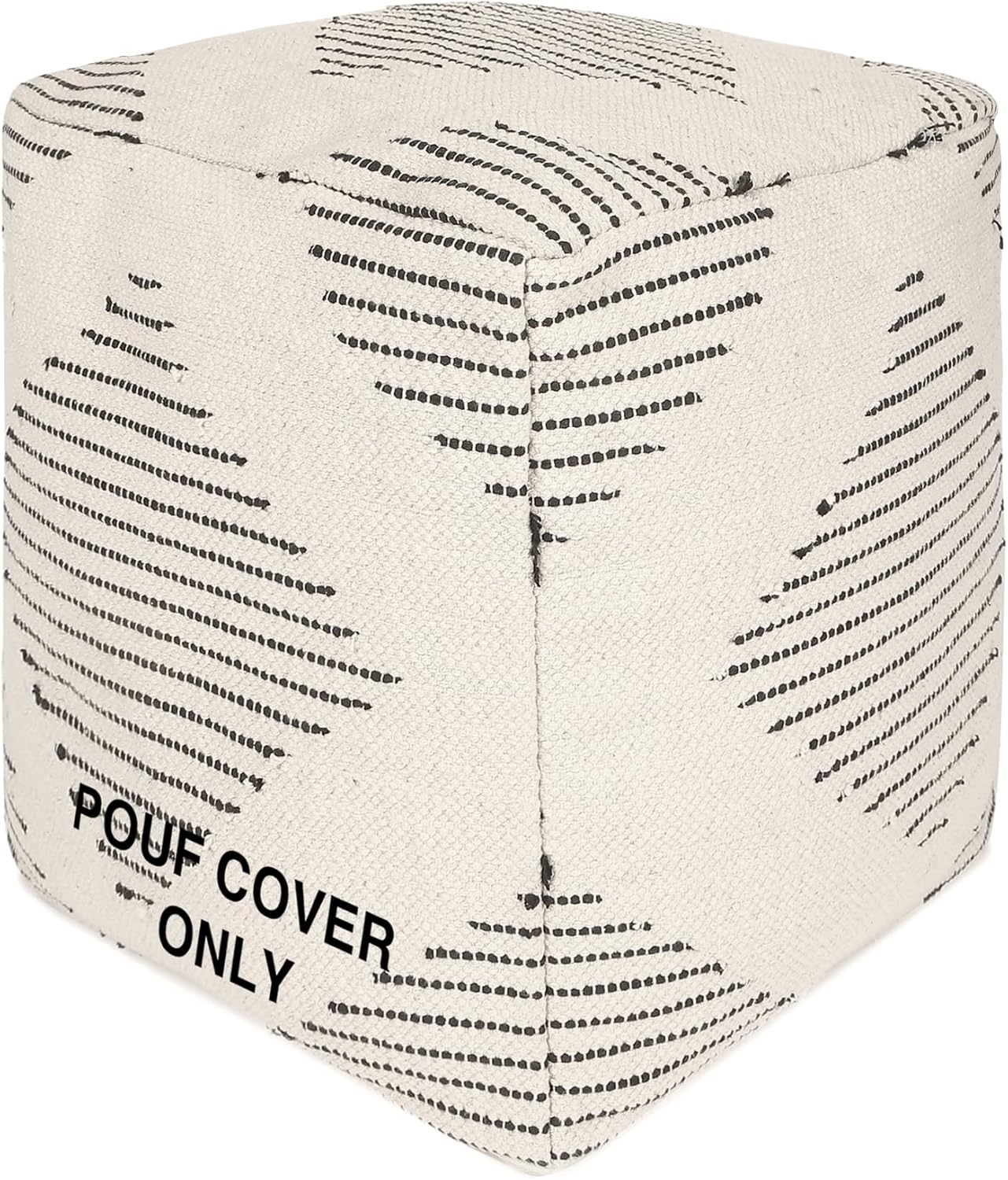 REDEARTH · UNSTUFFED Pouf Ottoman Cover Textured Boho Storage Square Home Decor Poof Pouffe Space Saver Footrest for Living Room, Bedroom, Nursery, Kidsroom; 100% Cotton (18"x18"x18"; Black)