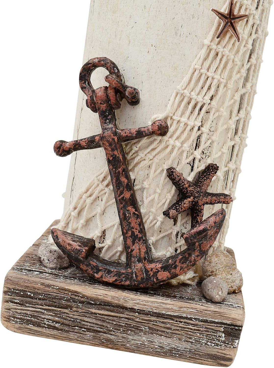 Linfevisi Wood Lighthouse Decor Rustic LED Light House Decor Wooden Decorative Nautical Lighthouse Statue Coastal Beach Themed Lighthouse Handcrafted Tabletop Decoration Home Bathroom (14.75")