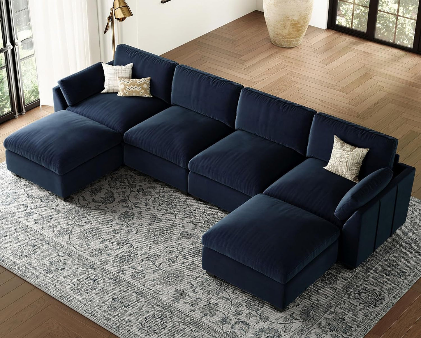 Belffin Sectional Couch with Extra Deep Seat,137.8" Cloud Modular Sectional Sofa,Convertible 6-Seater U Shaped Couches for Living Room,Oversized Comfy Velvet Blue Couch