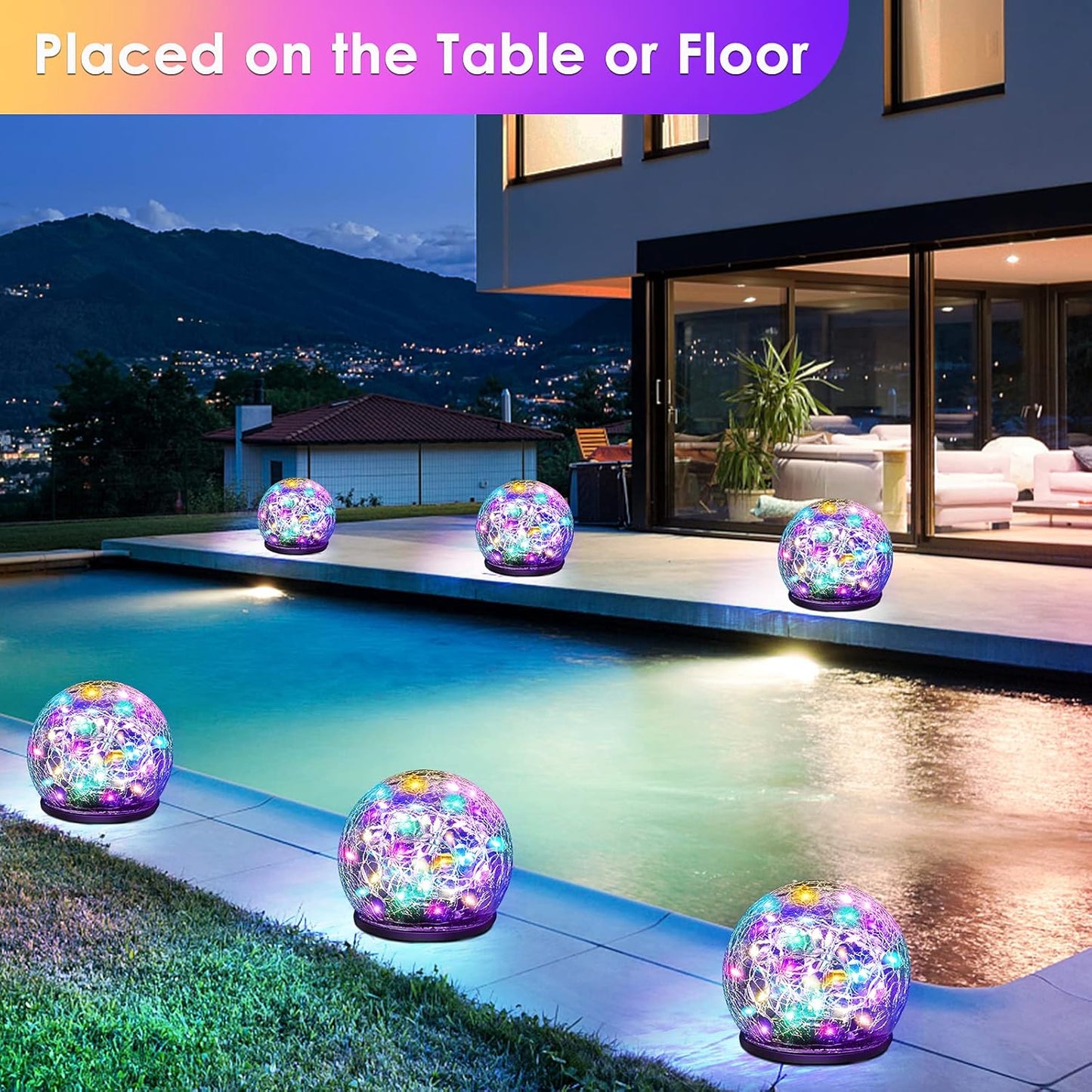 Solar Garden Lights, 2 Pack 80 LED Multicolor Cracked Glass Solar Outdoor Lights Decorative, Upgraded Waterproof Ball Light for Yard Pathway Patio Lawn Christmas Outside Decor, 5.9"