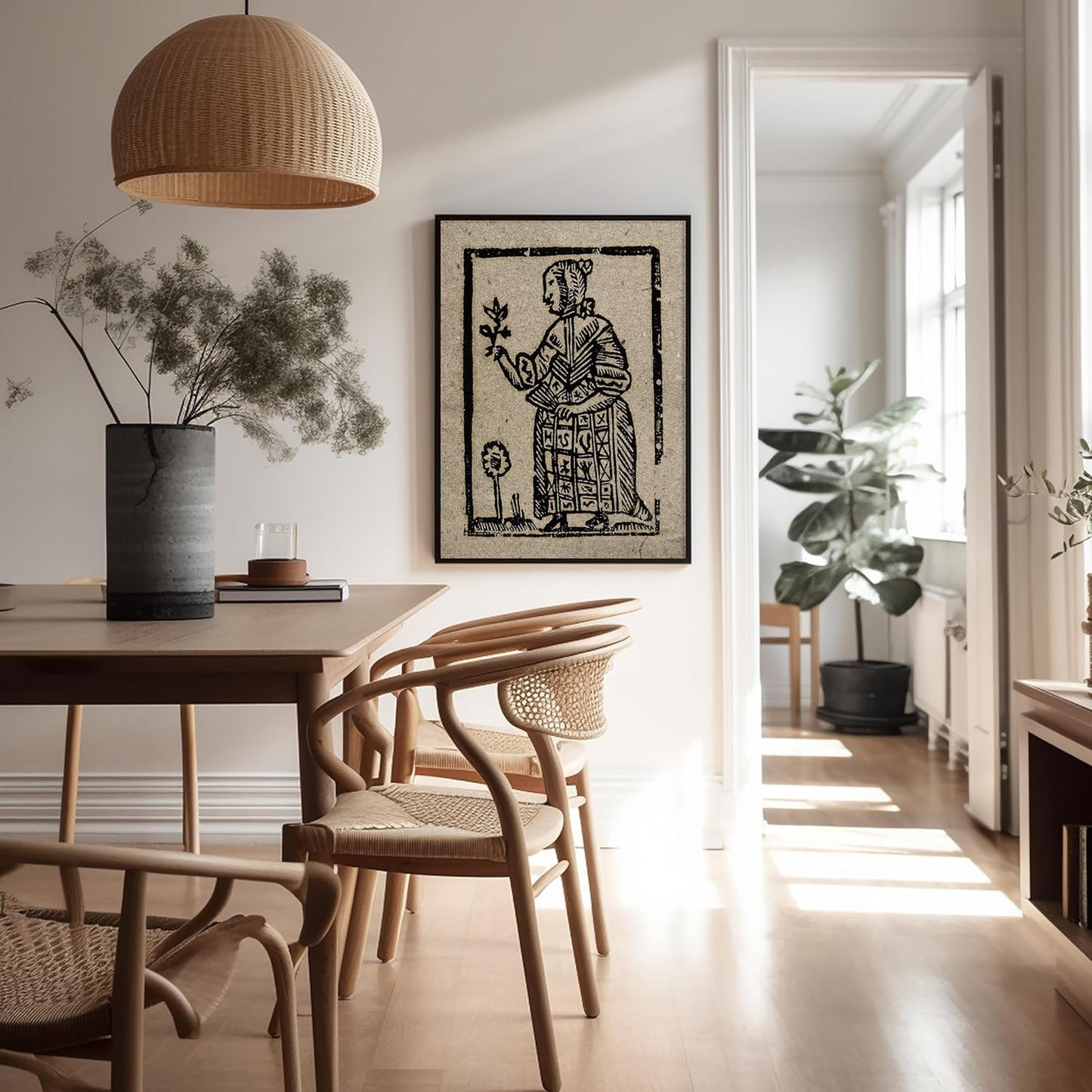 Poster Master Vintage Woodcut Poster - Retro Medieval Print - Gift for Gothic, Horror Fan - Witch Holding a Plant, Magic, Spell, Herbalist - Wall Decor for Bedroom, Dorm, 24x32 Unframed Wall Art