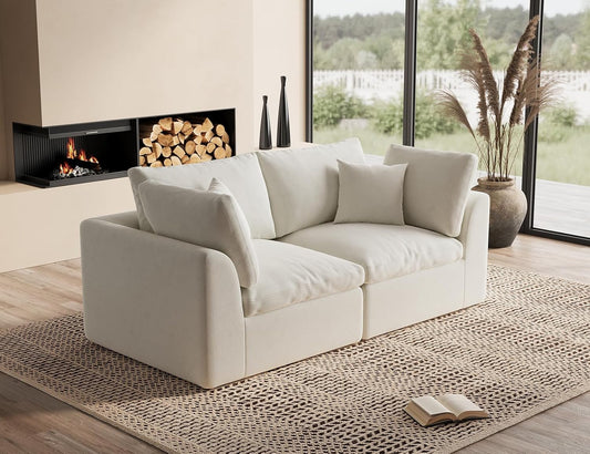 78.9" Loveseat Sofa, Cloud Boneless Couches for Living Room, Modern Modular Sectional Sofa, Oversized, Warm White