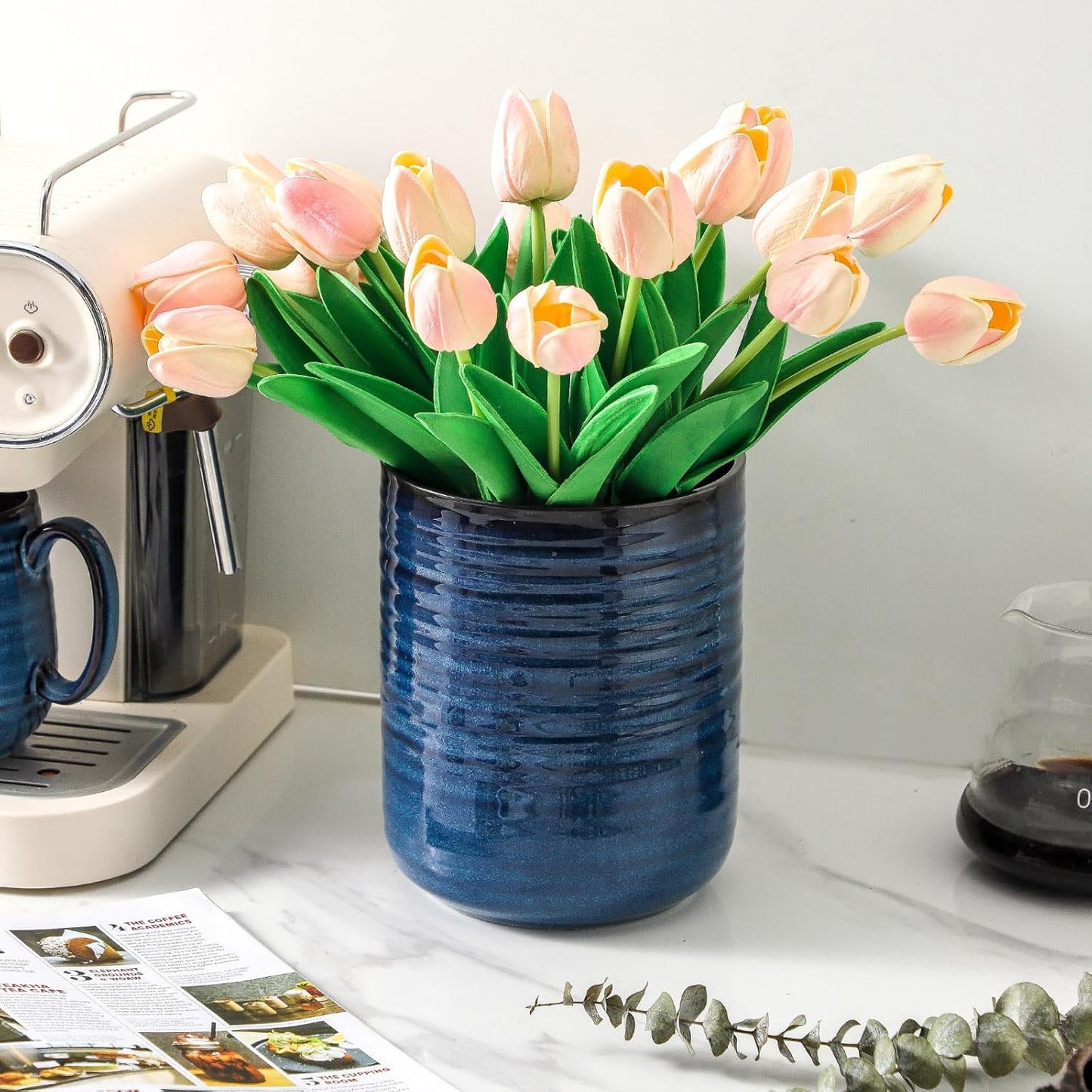 Hasense Ceramic Canister with Airtight Lid for Kitchen Counter, 80 Ounce Large Ceramic Food Storage Jar with Seal Ring for Serving Flour, Grain, Cereal, Pasta, Coffee, Sugar, Tea and Spice, Blue