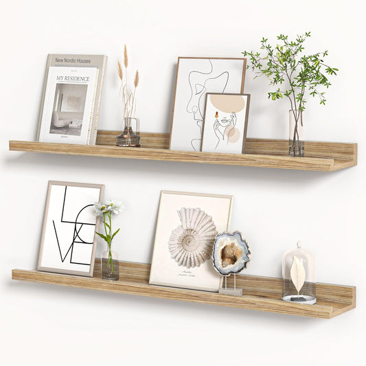 Floating Shelves for Wall, Picture Ledge Shelf 36 Inch Solid Wood Set of 2, Rustic Wall Shelves with Lip, Kids Bookshelf, Photo & Picture Live Edge Floating Shelves for Bedroom, Living Room, Kitchen