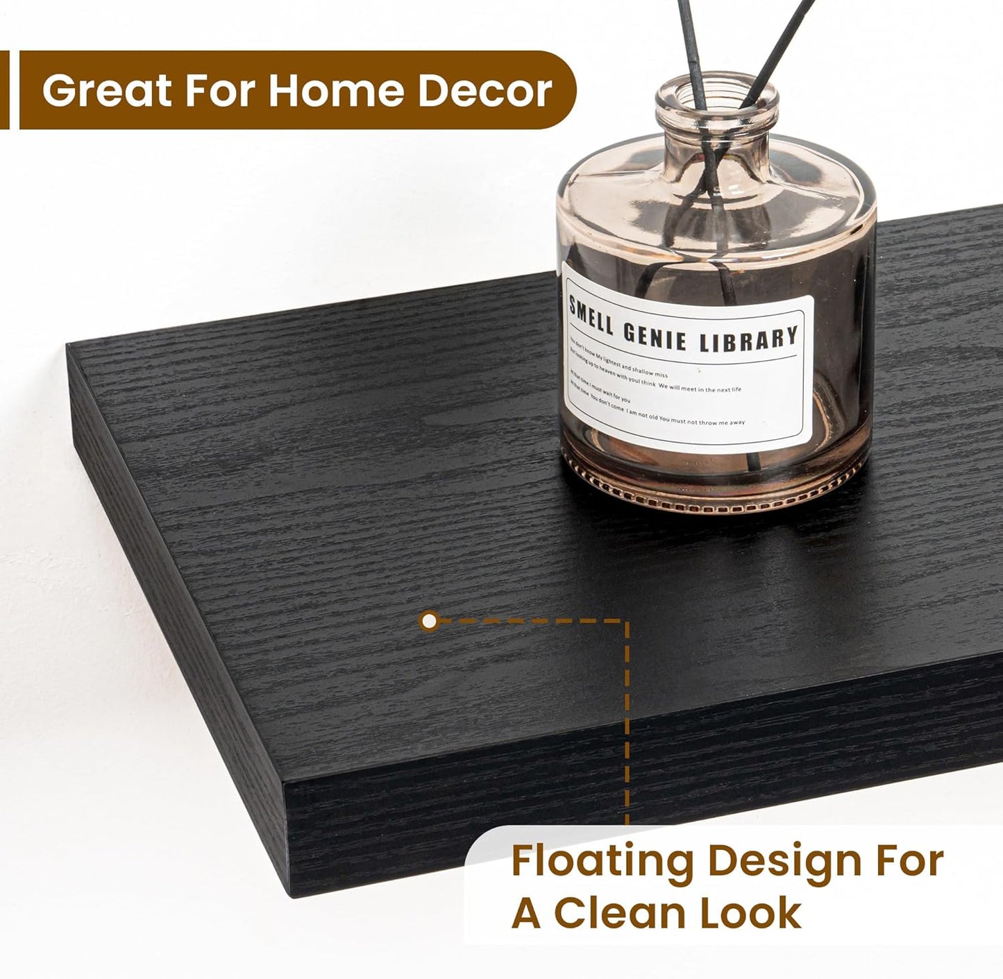 Fun Memories Floating Shelves for Wall, 32 Inch Rustic Wood Wall Mounted Shelves for Bathroom, Bedroom, Kitchen, Living Room, Deep Floating Shelves for Storage & Home Decor (Black, Set of 2)