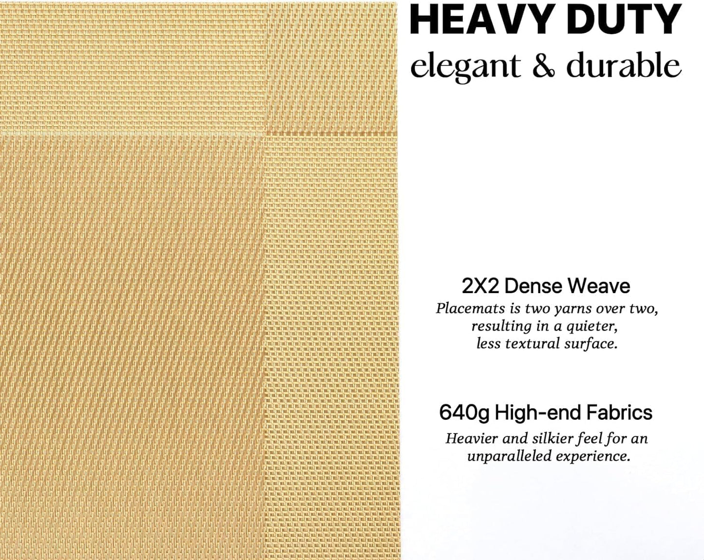 LEXMORE PlaceMats Set of 12 Vinyl/Plastic Woven Place Mats for Kitchen Table Indoor/Outdoor Washable PlaceMat Wipeable Dining Table Mats(Gold Cube)