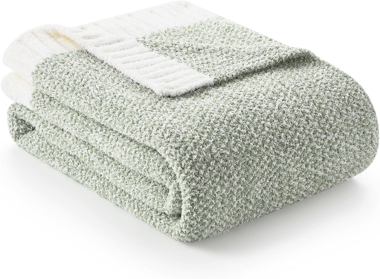 Snuggle Sac Heather Sage Green Blanket for Couch, Reversible Super Soft Knitted Blankets Warm Cozy Fuzzy Plush Throw Blankets for Sofa, Bed, Camping, Sage Green, 60x80 inches