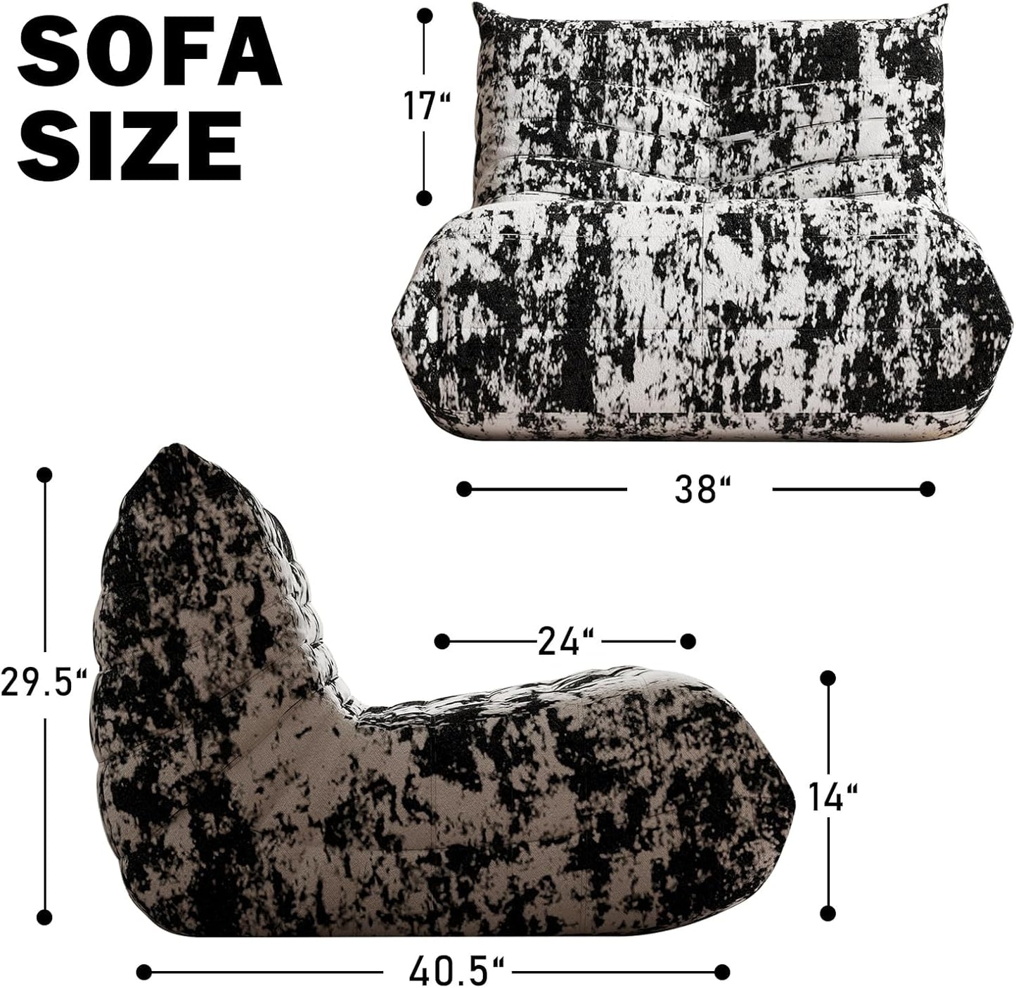 Bean Bag Chair, Fireside Chair Bean Bag Sofa Large Bean Bag Chair for Adults, Bean Bag Chairs for Teens with High Density Comfortable Foam, Memory Foam Bean Bag for Living Room, Bedroom(Black Pattern)