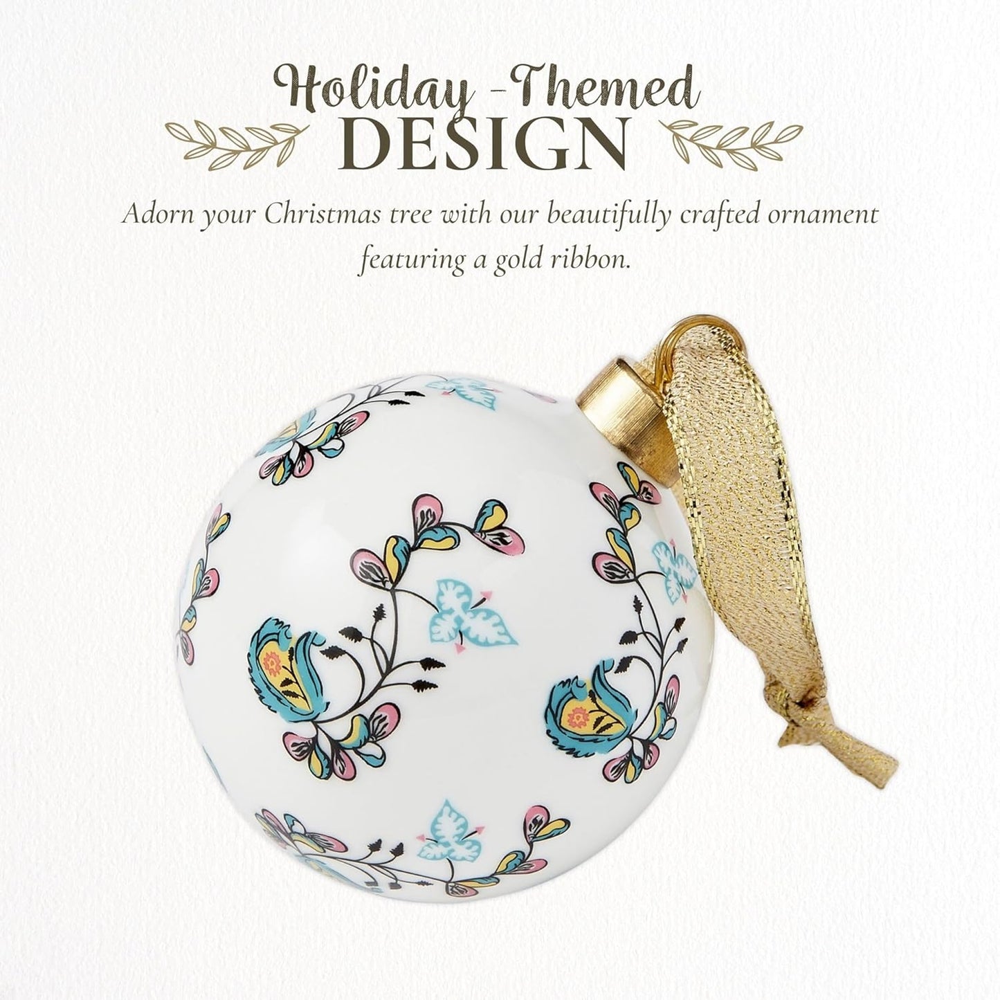 Spode Kit Kemp Psycho Sprig Yellow Bauble Christmas Bauble - Handcrafted Porcelain Festive Keepsake, Personalized Ornament, Collectible Luxury Holiday Decoration Gift