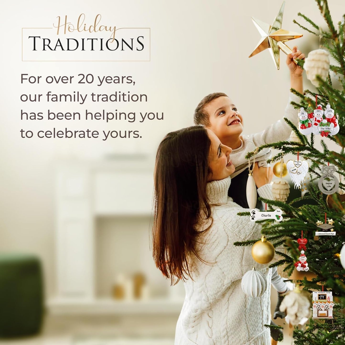 Personalized Family of 6 Ornament 2025 | Free 24h Customization | Christmas Ornaments for Tree | Custom Gift Wrapped Green Glitter Keepsake for Six Persons