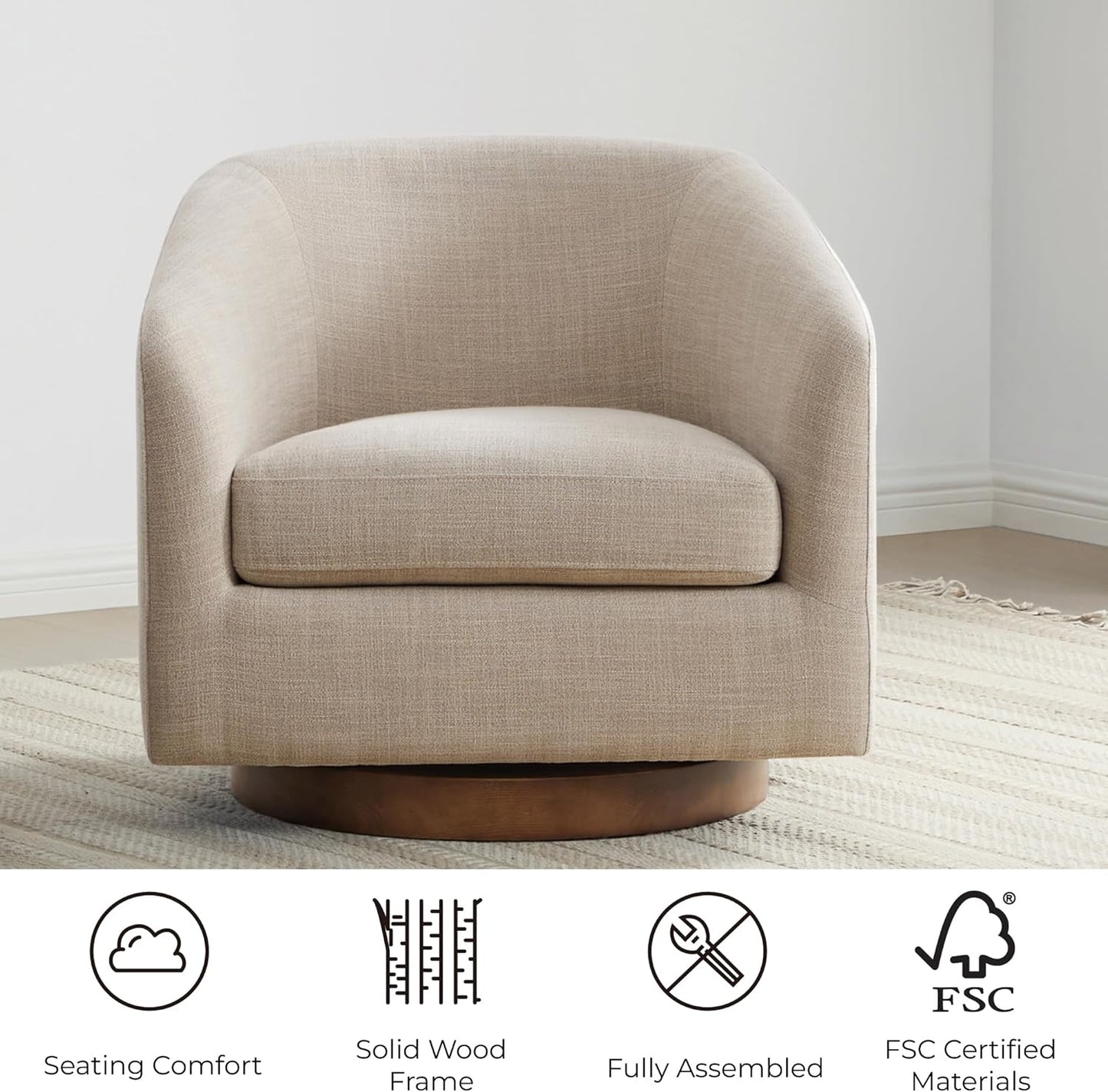 CHITA Swivel Accent Chair, FSC Certified Upholstered Fabric Barrel Chair for Living Room Set of 2, Fully Assembled, Flax Beige