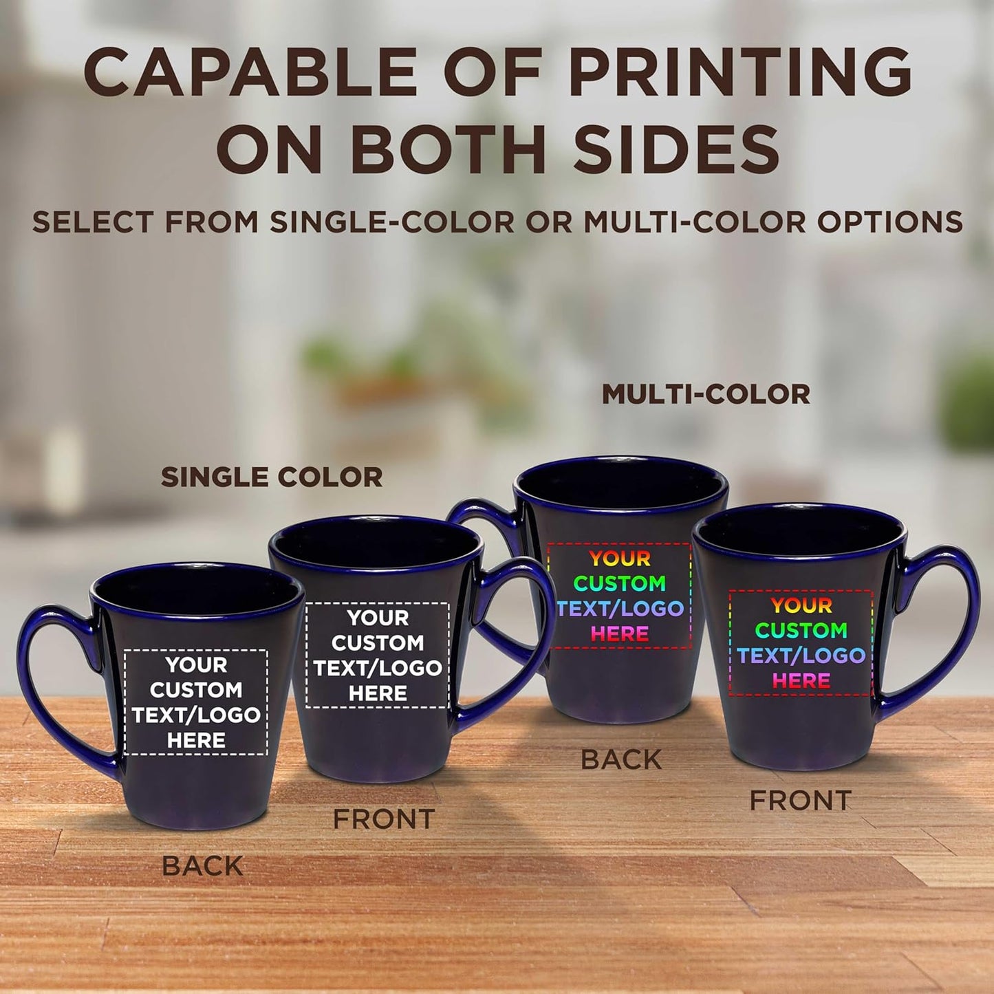 DISCOUNT PROMOS Custom Glossy Ceramic Latte Coffee Mug 12 oz. Set of 10, Personalized Bulk Pack - Perfect for Tea, Espresso, Cappuccino, Hot Cocoa - Blue