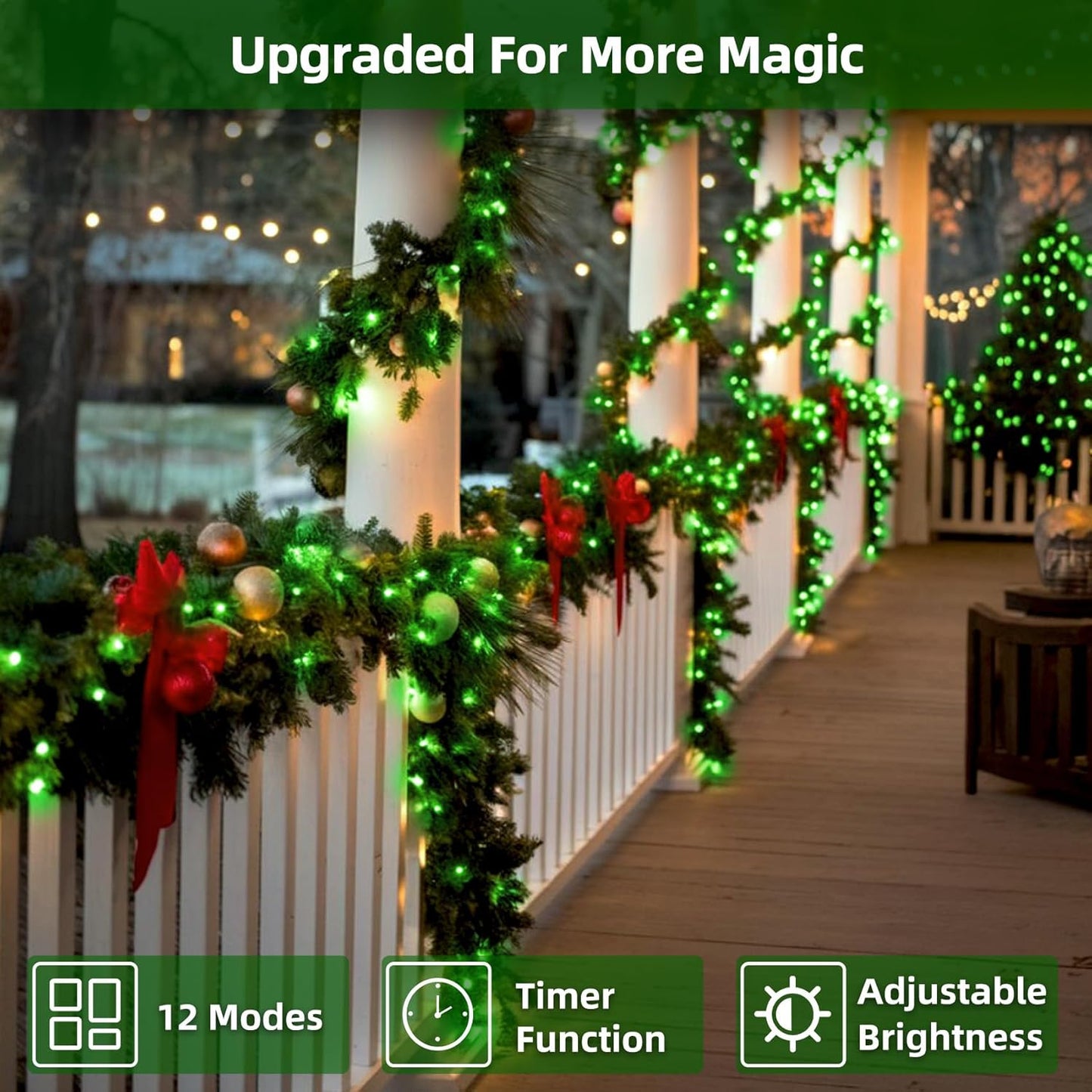 750 LED 240FT Christmas Lights Outdoor,12 Lighting Modes Christmas String Lights with Timer, Dimmable Plug in Green LED StringLights Waterproof for Yard Tree Wedding Party Holiday Green
