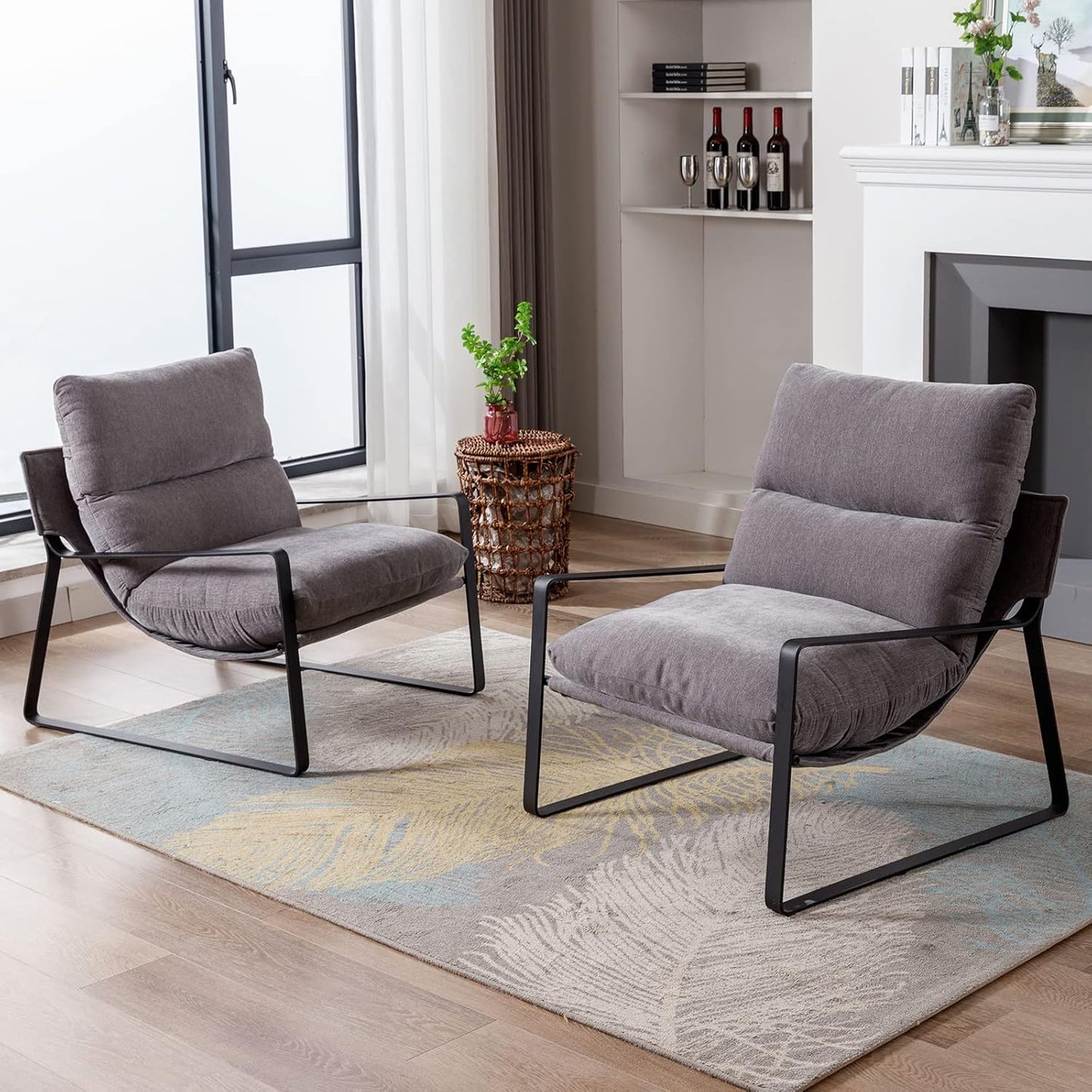 DUOMAY Modern Accent Arm Chair, Comfy Linen Lounge Lazy Chair with Metal Leg, Mid-Century Corner Chair for Living Room Bedroom Office Apartment, Grey