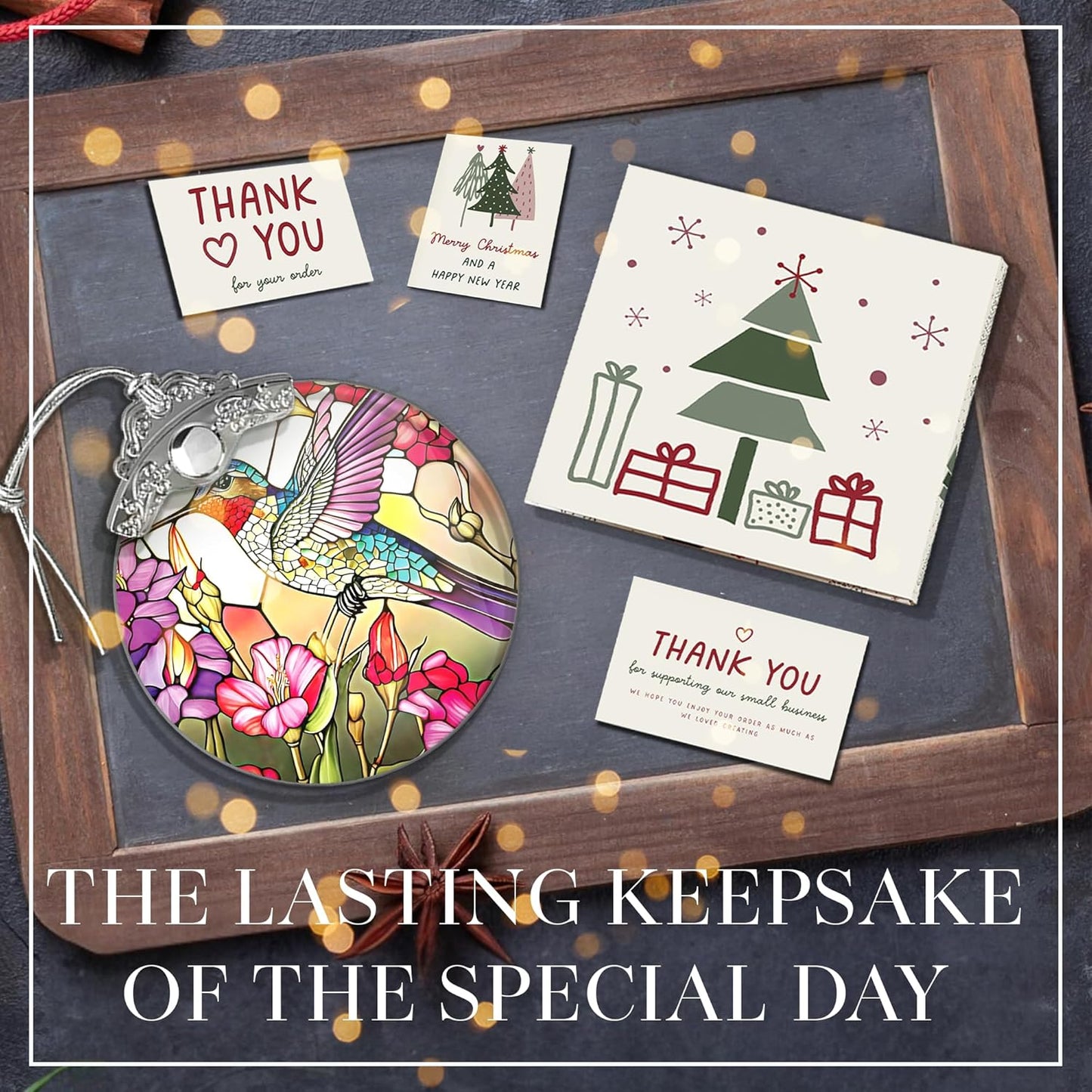 2025 Christmas Ornament, Stained Glass Effections, Christmas Tree 4 Inch Acrylic Ornament Art, White Elephant Gifts Car Interiors Decors, Christmas Decor (Radiant Hummingbird)