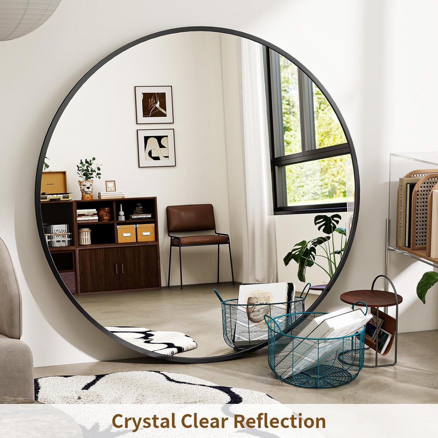 BEAUTYPEAK 48 Inch Round Mirror, Metal Frame Circle Mirror, Wall Mounted for Entryway, Bathroom, Vanity, Living Room, Black