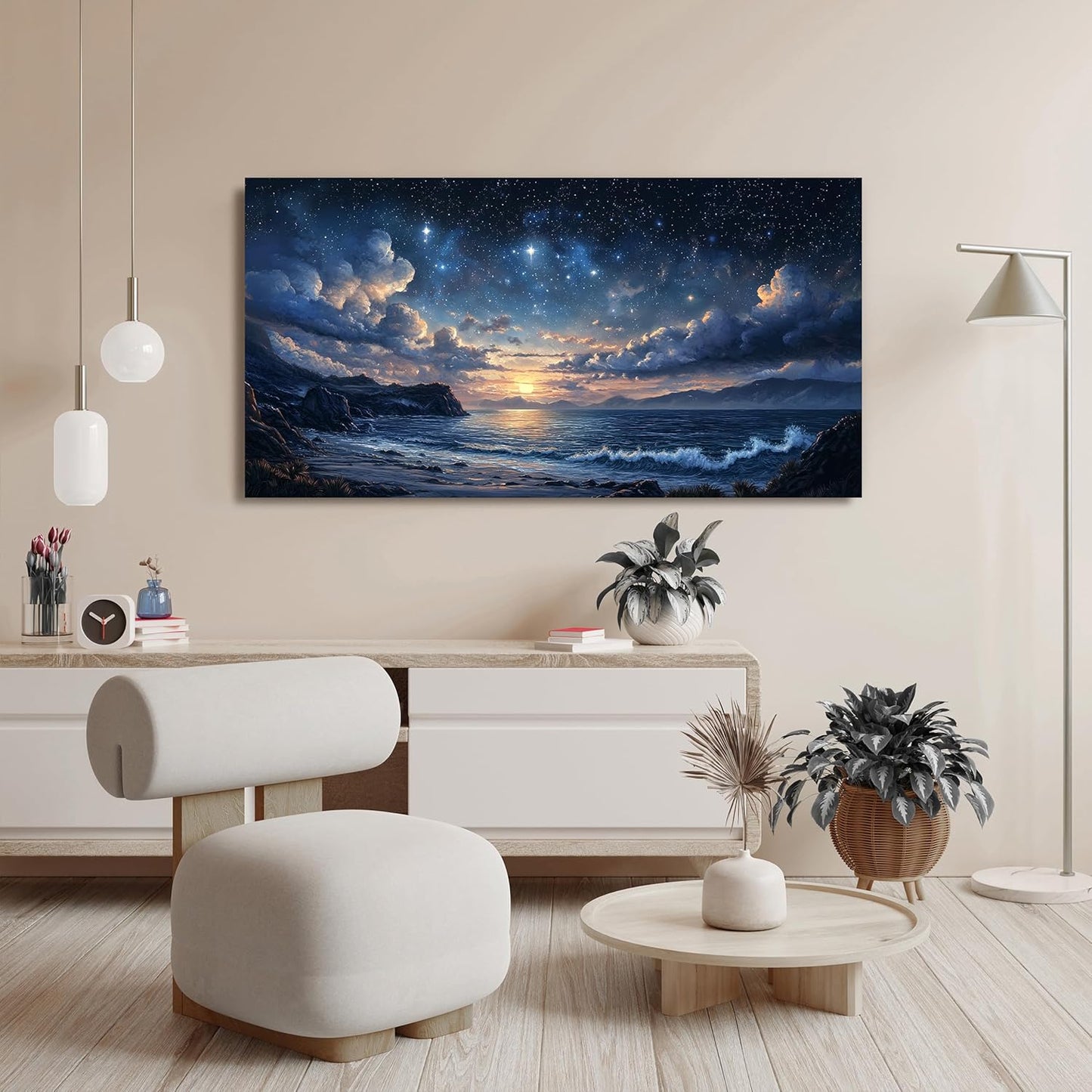 Canvas Wall Art Decor Modern Wall Art Pictures for Living Room Landscape Coastal Wall Art Artwork for Walls Star Night Blue Wall Decor Art Prints Art Work for Home Office Room Wall Decor 20" x 40"